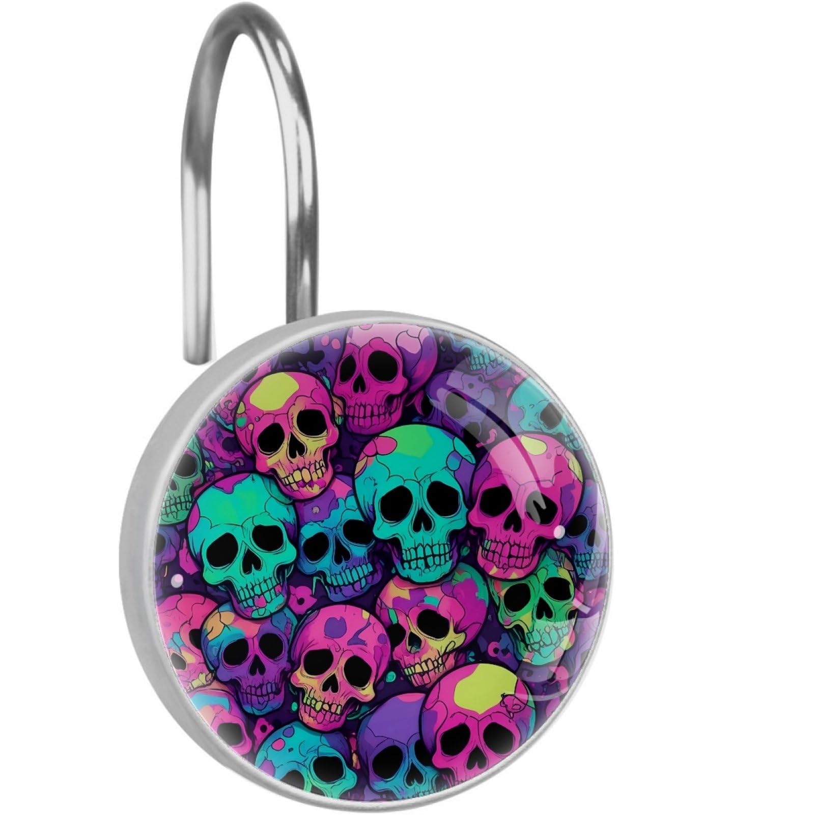 VAPOKF Decorative Shower Curtain Hook, Neon Skull Rustproof Stainless Steel Shower Curtain Hook for Bathroom, Shower Curtain Hangers for Shower Rod
