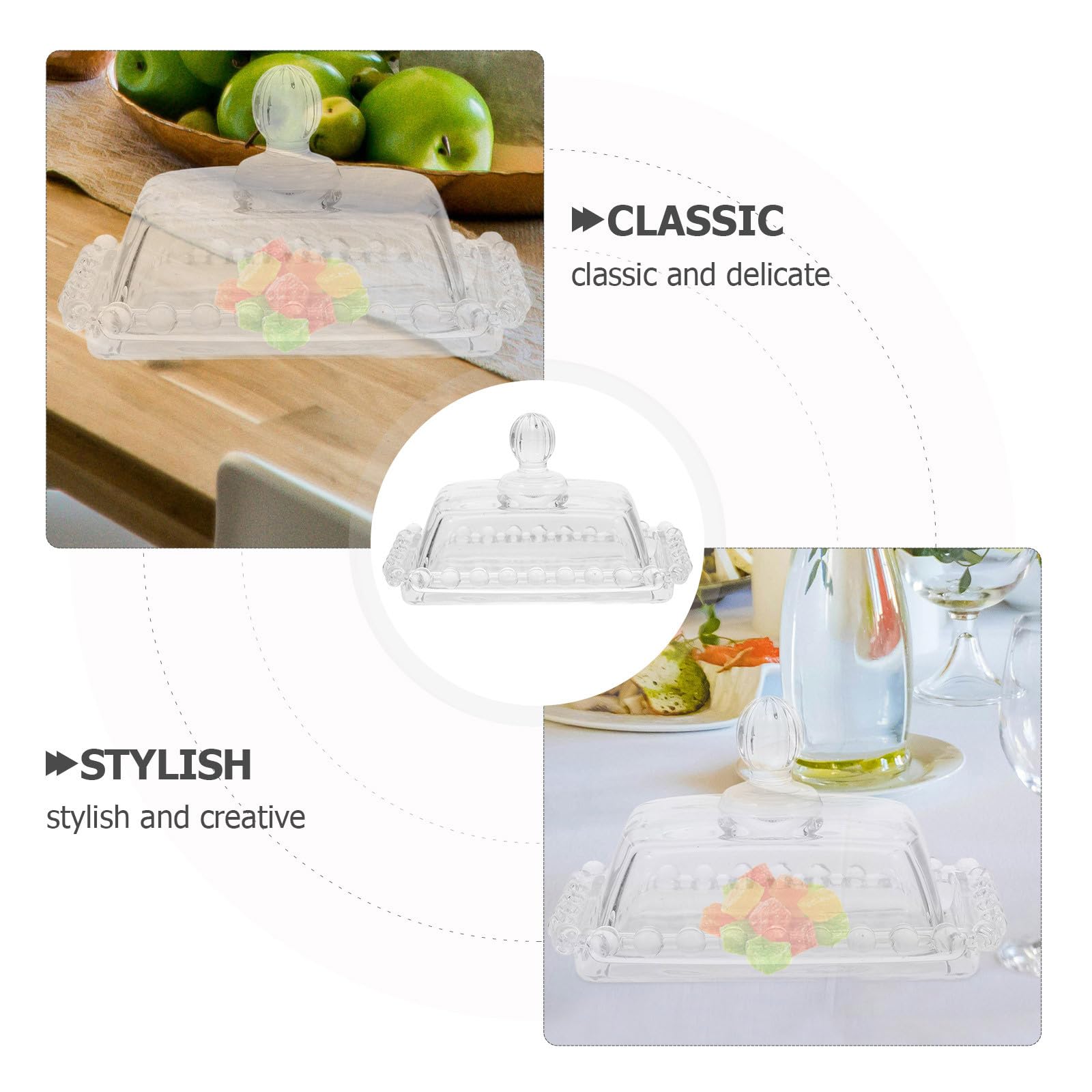 Beurrier en verre avec couvercle pour garder le beurre ou le fromage frais, élégant design classique plat à bonbons et assiette à gâteau, pour pendaison de crémaillère ou mariage