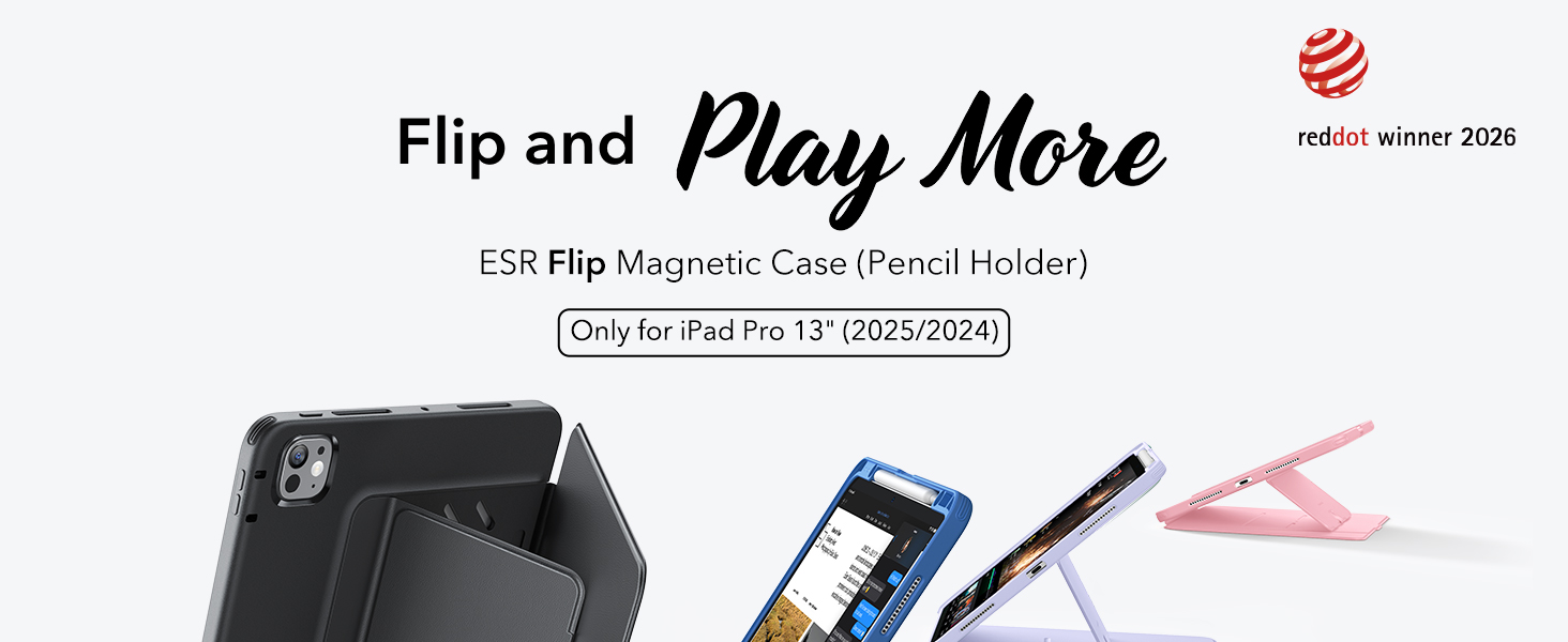 ESR Beschermhoes voor iPad Pro 13 inch 2024, afneembare magnetische hoes, Pencil Pro/USB-C, verticale en horizontale houder, automatische activering/stand-by, Serie Rebound 360, grijs
