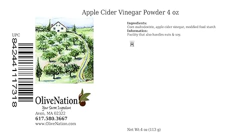 OliveNation Vinagre de sidra de manzana en polvo, condimento picante para cocinar, hornear, aderezos, sabor a polvo, sin OMG, sin gluten, vegano, 4