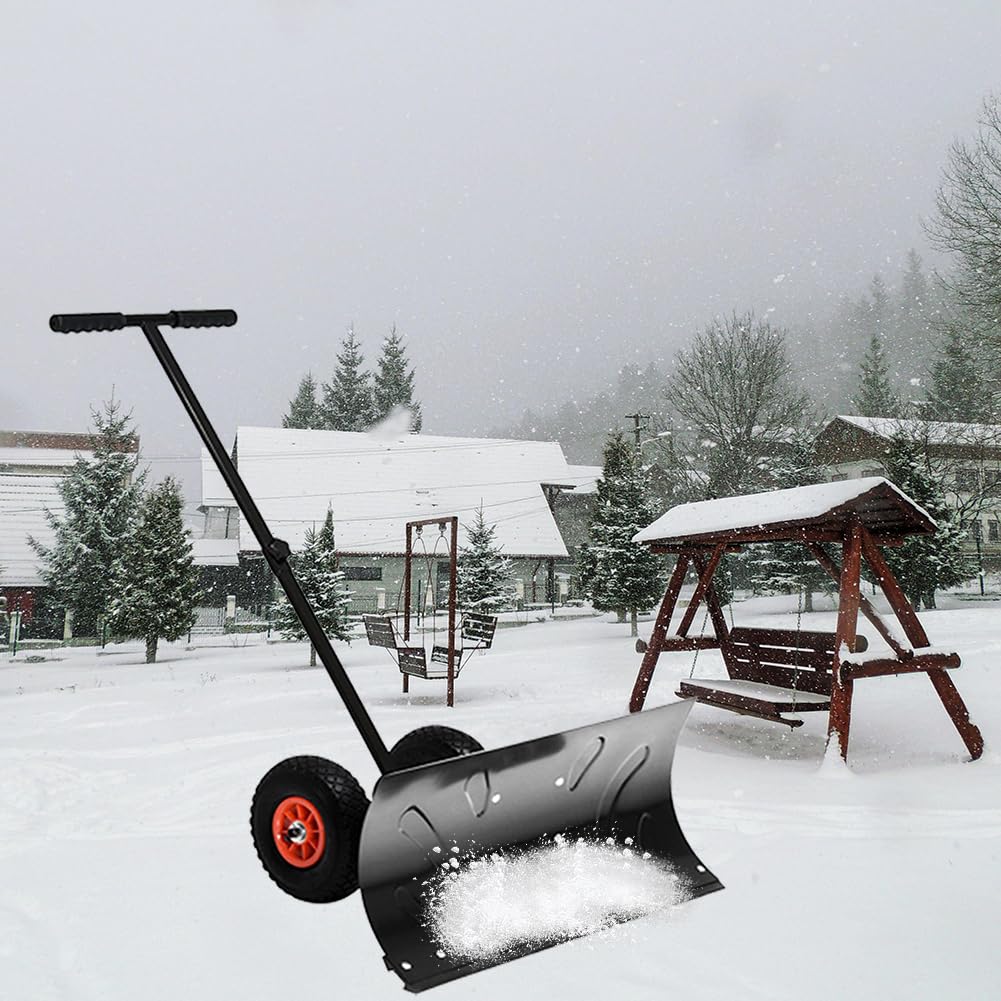 Empujador De Nieve Enrollable De Metal Resistente, con Mango Antideslizante Y Ajustable, Empujador De Nieve Rodante, Pala Extra Ancha para Raspar Nieve para Pasarelas, Jardín, Patios