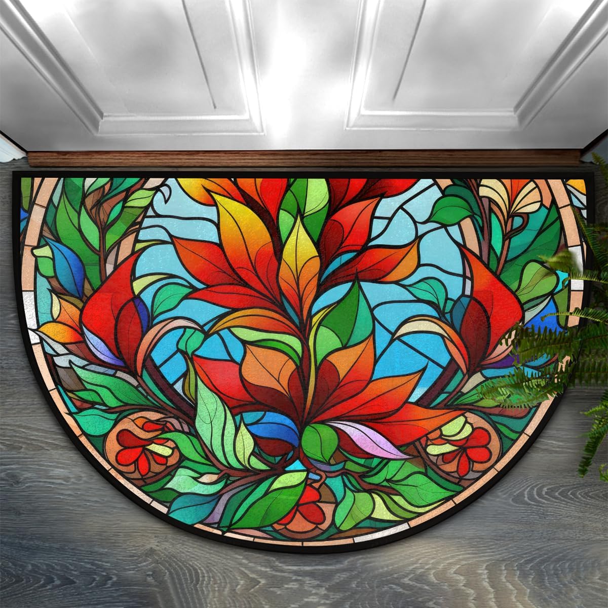 Christmas Poinsettia Flowers Half Round Door Mat Non Slip Washable Semi Circle Area Rug Absorbent Soft Half Moon Rug Floor Mat for Indoor Outdoor Kitchen Bathroom Patio Front Door Mat Decor,a-10