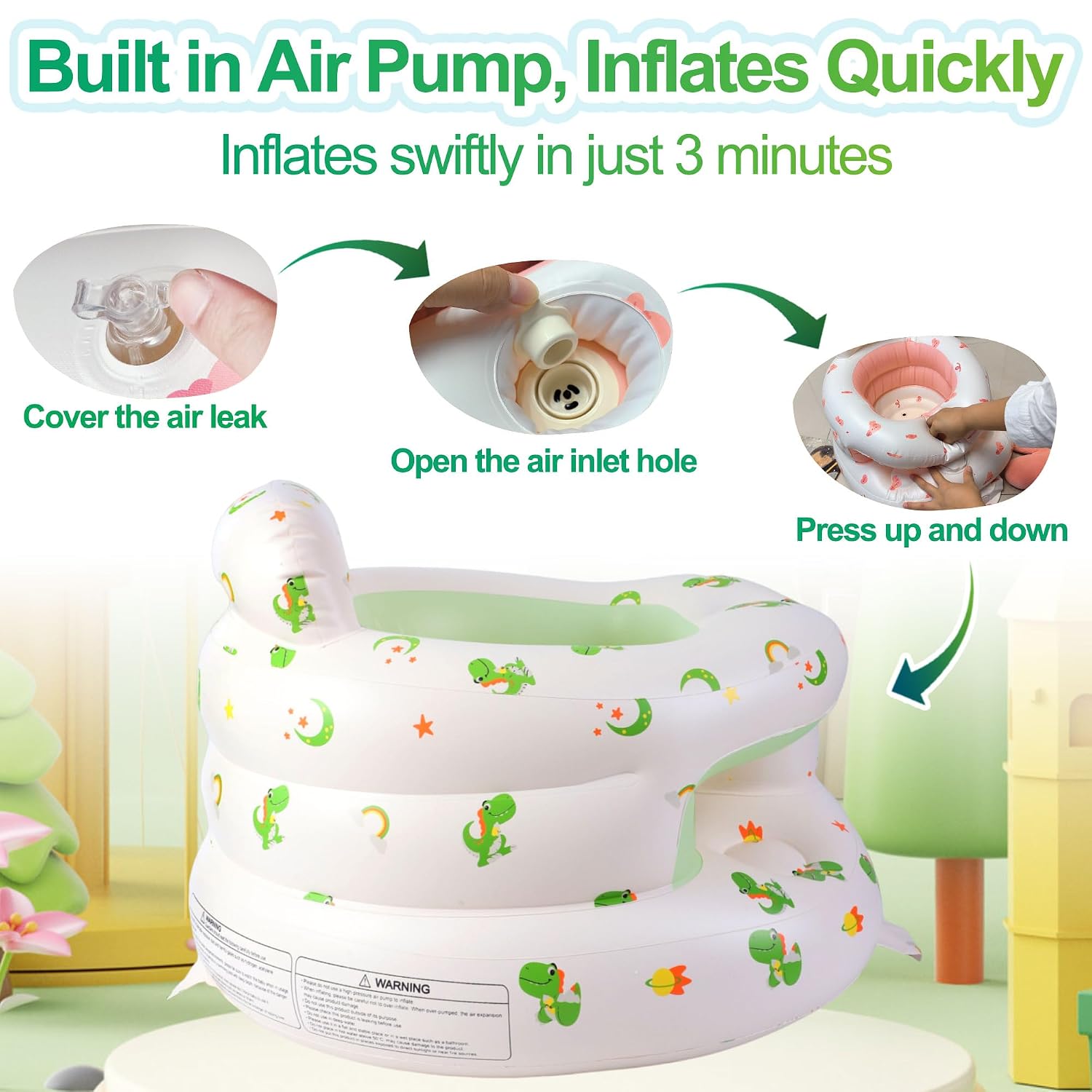 Upgraded Inflatable Baby Seat with Safety Guardrails, Thicker Sit Me Up Floor Seat for Baby Chair Sit Me Up, Blow Up Baby Chair Built in Air Pump for Babies 3-36 mth