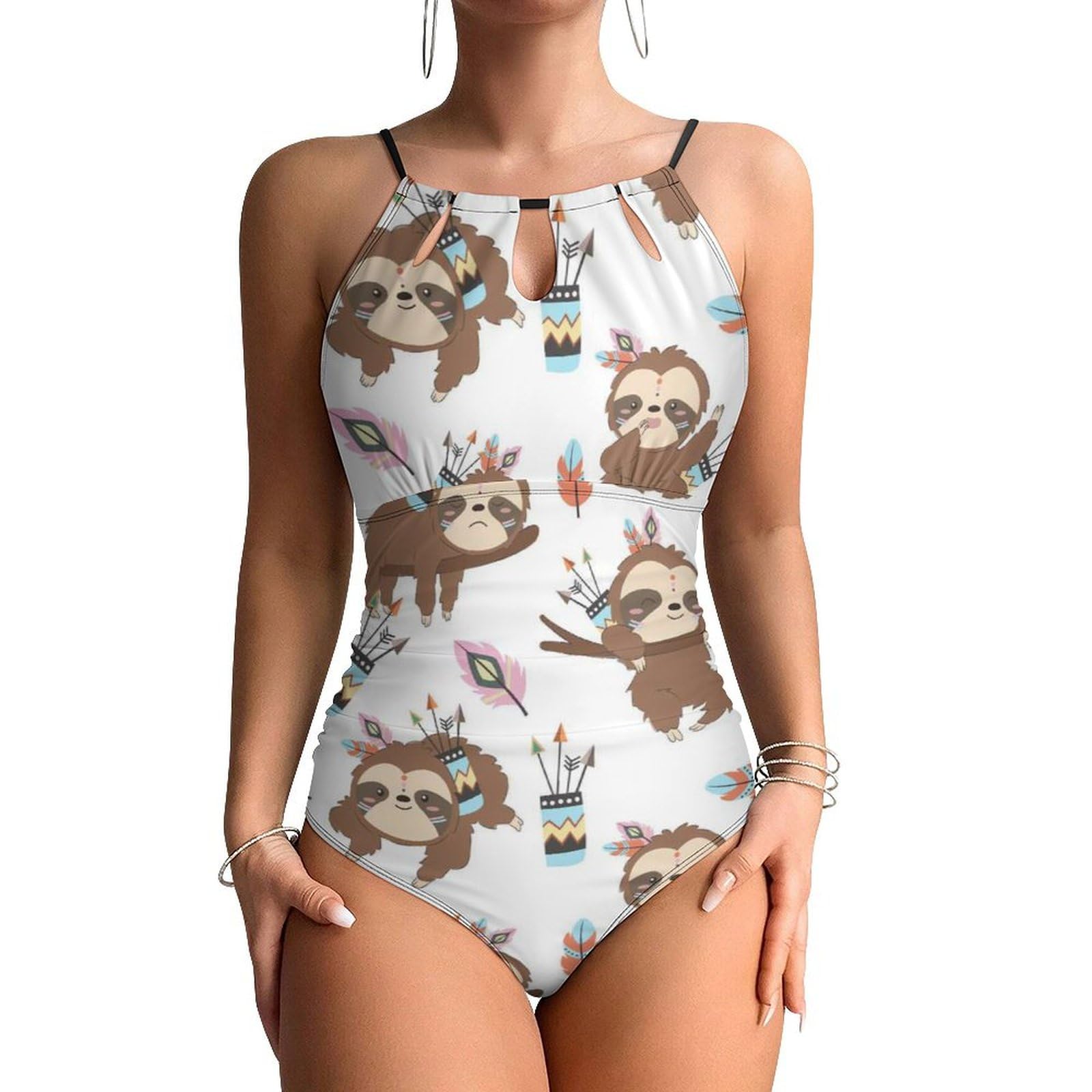 Fkgvwo Women's Color1 Adorable Sloth One Piece Swimsuit Tummy Control Bathing Suit Swimwear