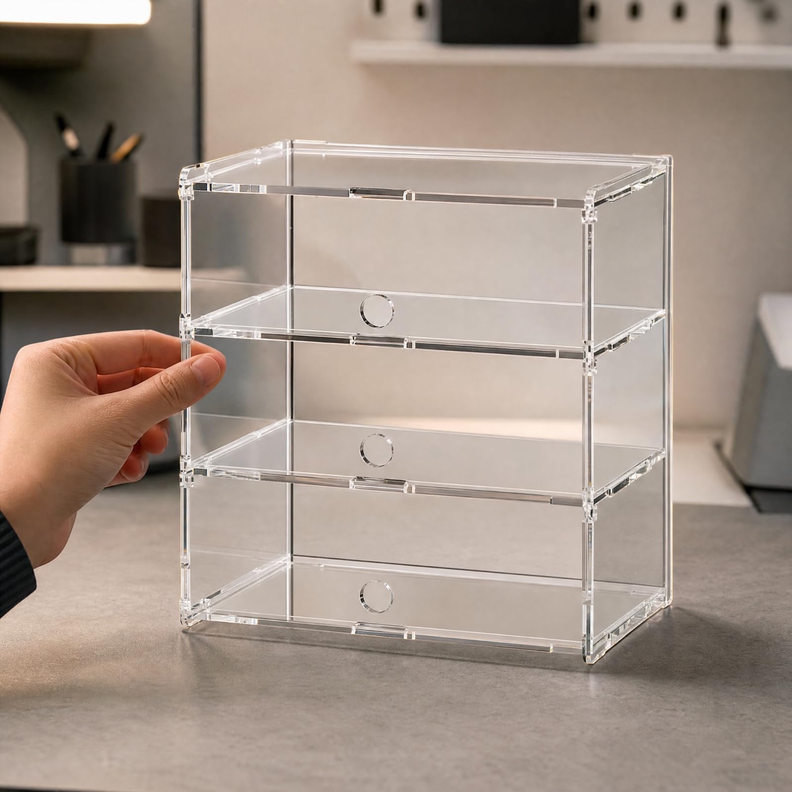 Gralara Caja Exhibidora Acrílico Proctora Estuche Almacenamiento con Puerta Abatible para Escritorio, 5 Niveles
