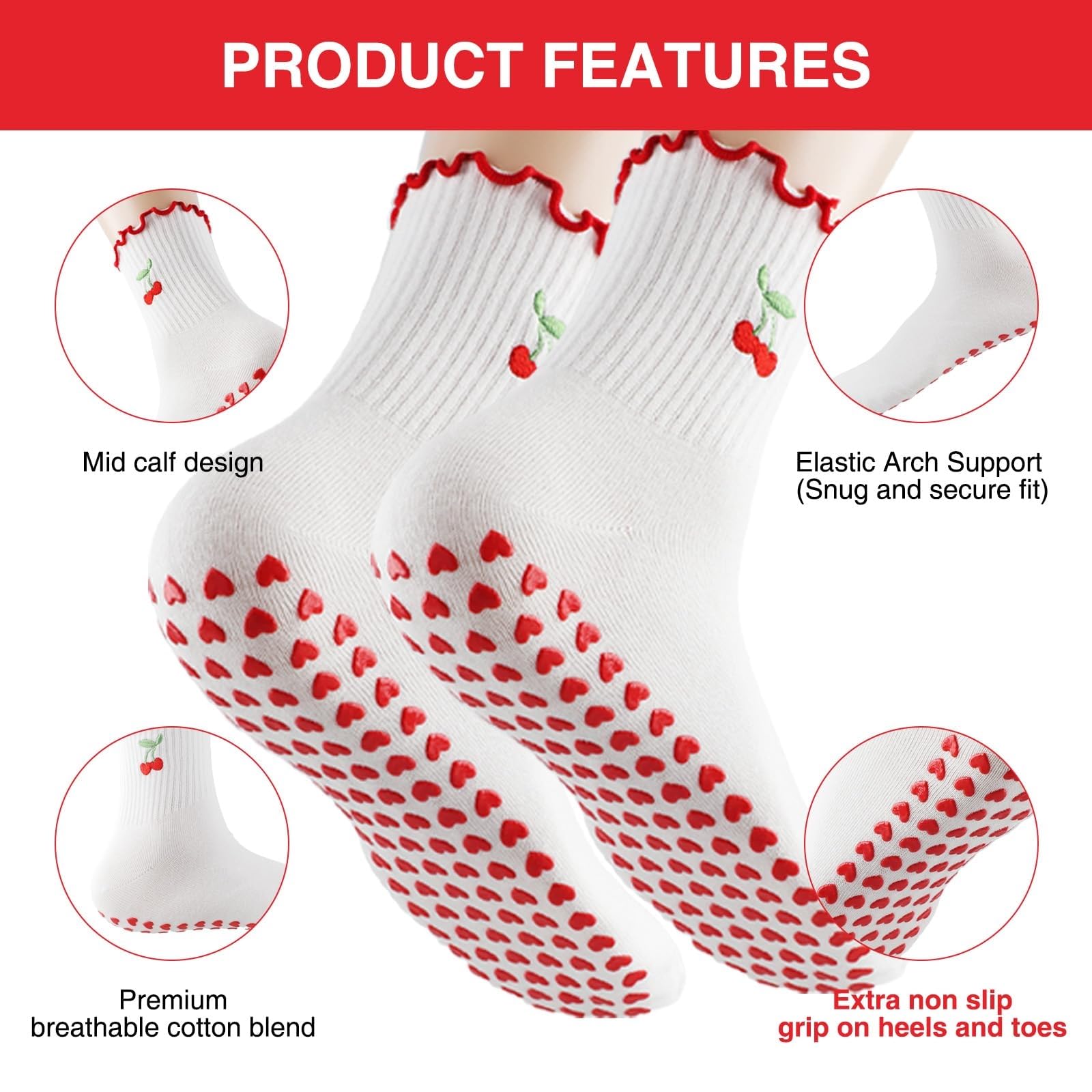 Pilates-Grip-Socken aus Baumwoll-Poly-Mischgewebe