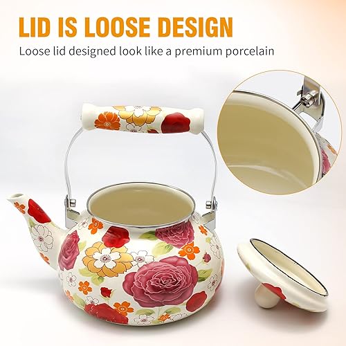 Miniatura 5 de Tetera de agua colorida, tetera para estufa, tetera grande de porcelana superior esmaltada, 2.5 L, diseño clásico retro (estilo 1) Estilo 1