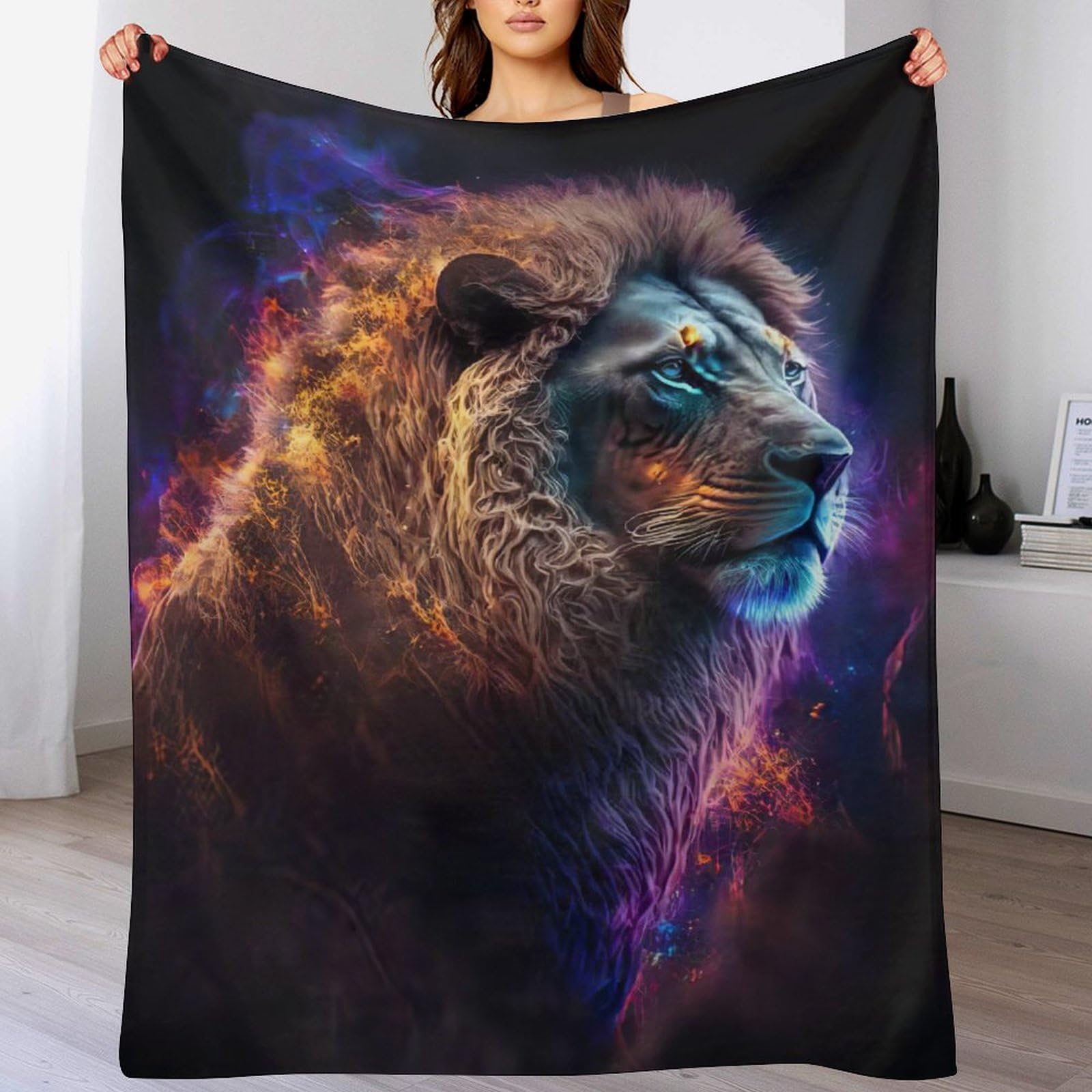 Couverture polaire lion anti-froid flanelle douce pour canapé lit 100x130cm
