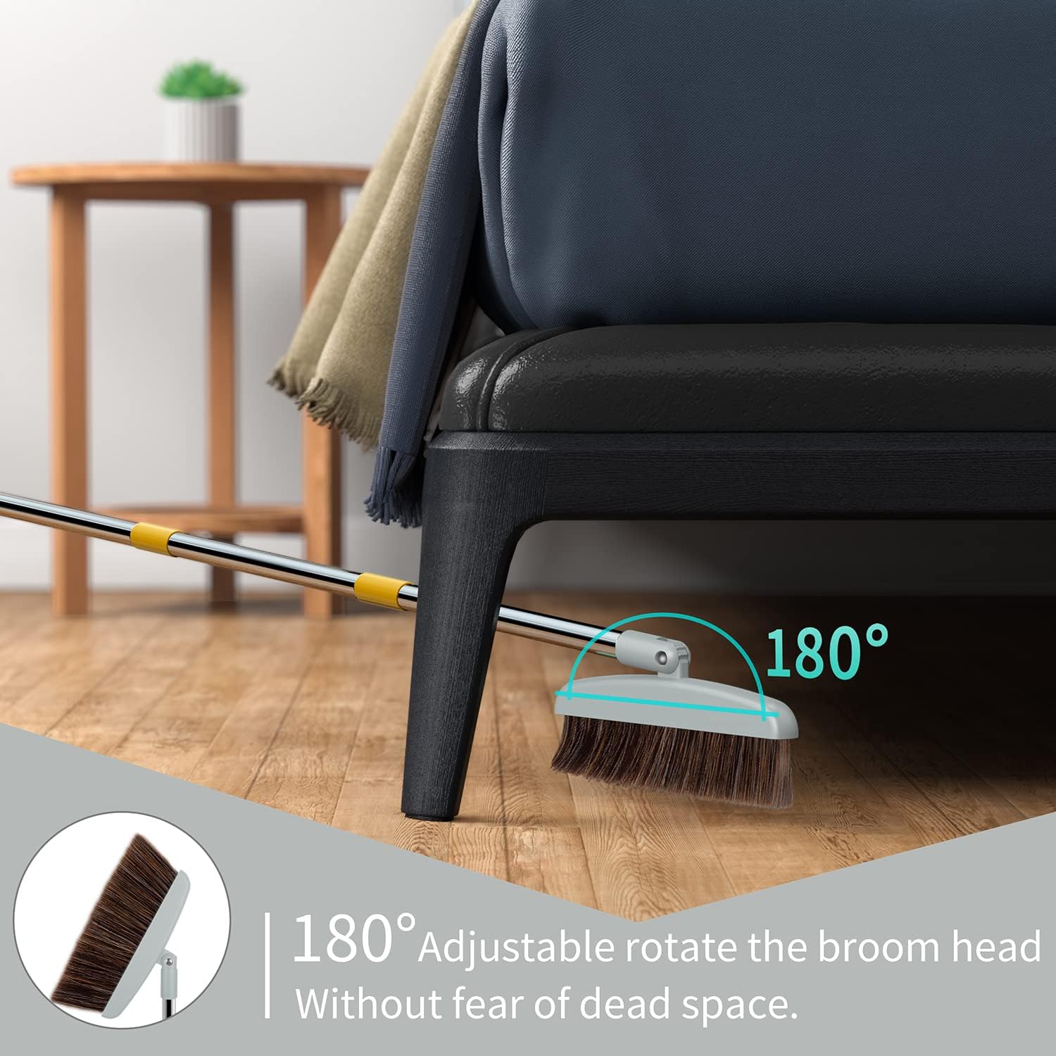 Broom and Dustpan Set Cleans with Adjustable 55" Long Handle for Home Kitchen Room Office Lobby Floor Use Upright Stand Up Broom Dustpan Combo
