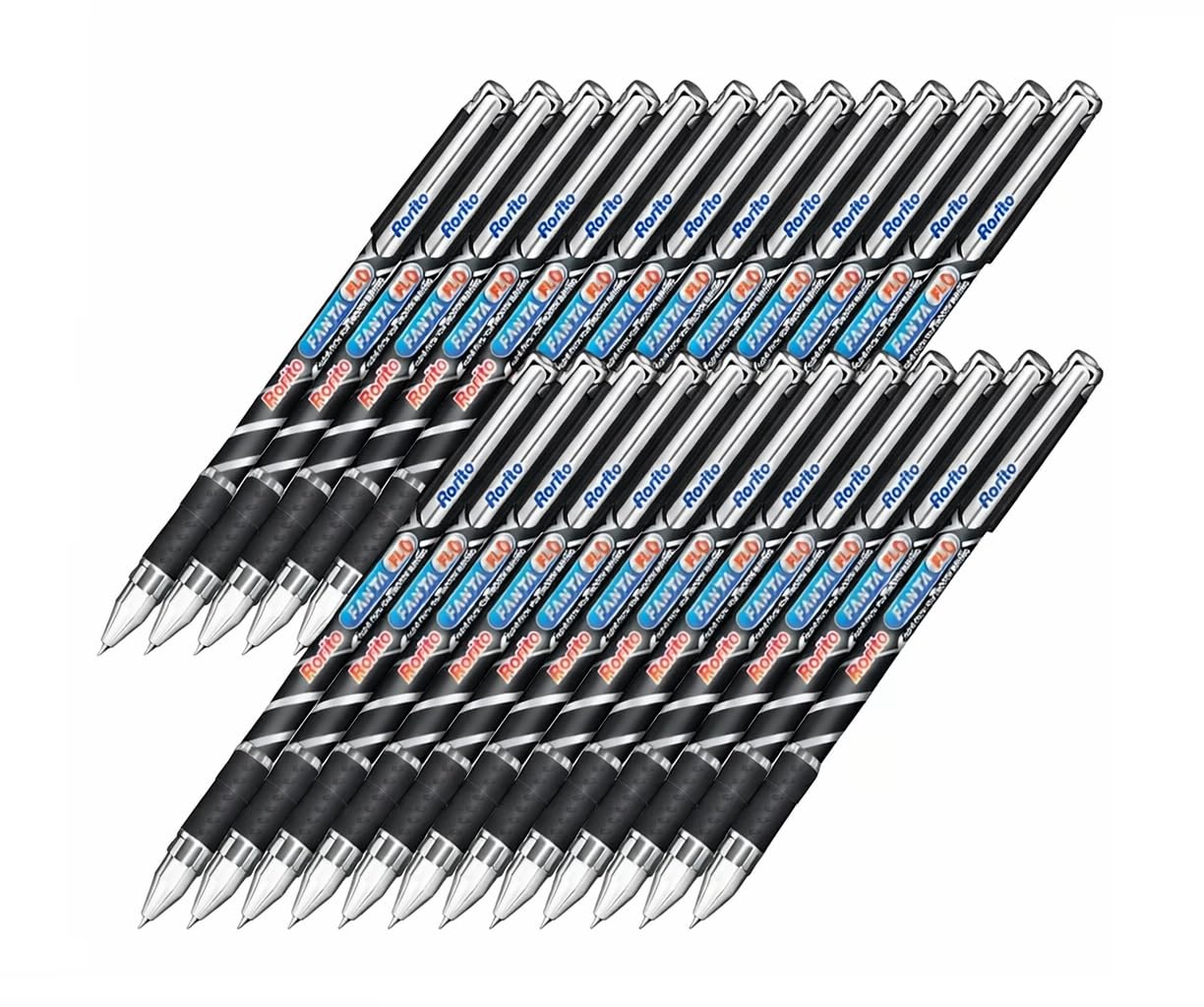 FIRST CLICK Fantaflo 10 Ball Pen + 10 Refills BLACK Ink, Pack of 20 | 1mm Tip | Waterproof Ink | Fanta flo Dotted Grip for Comfortable Writing | Smooth Writing Ball Pens for Students and Office Use
