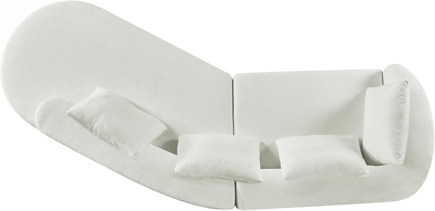 Merax 116" Curved Polyester Sectional Sofa, Modern Pearl Upholstery 3 Seat Cloud Couch with Chaise Lounge & 4 Pillows for Living Room, Beige