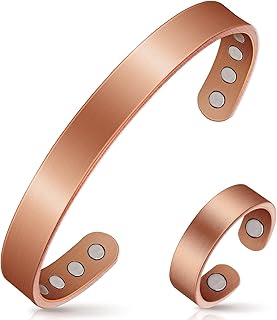 Copper Bracelets for Women, Magnetic Lymph Detox Bracelets & Magnetic Ring with 3500 Gauss Magnets, 100% Pure Copper Jewelry Gift