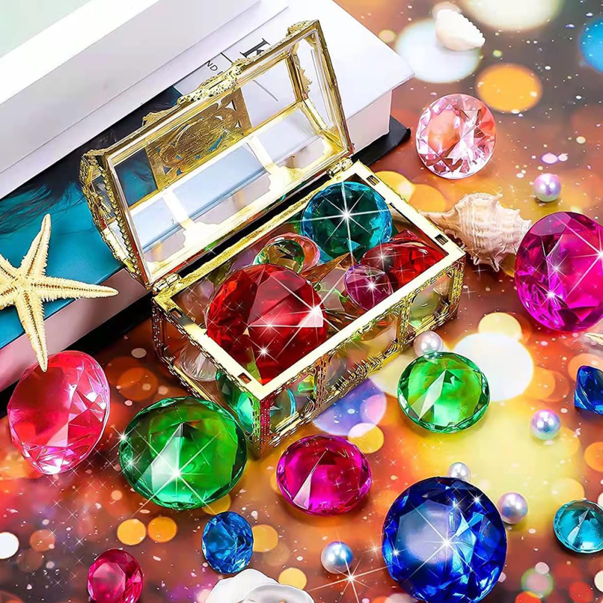 60pièces Jouets Gemmes Artificielles pour Plongée Piscine avec Coffre Trésor Modèles De Diamants sous-Marins