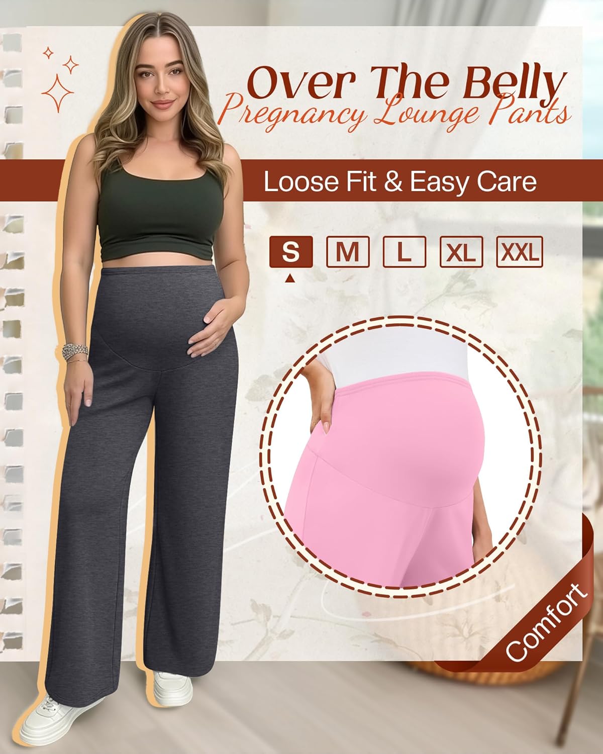 3 Pack Women's Maternity Wide Leg Pants Over The Belly Pregnancy Lounge Pants Stretchy Loose Pajama Trousers - Image 2