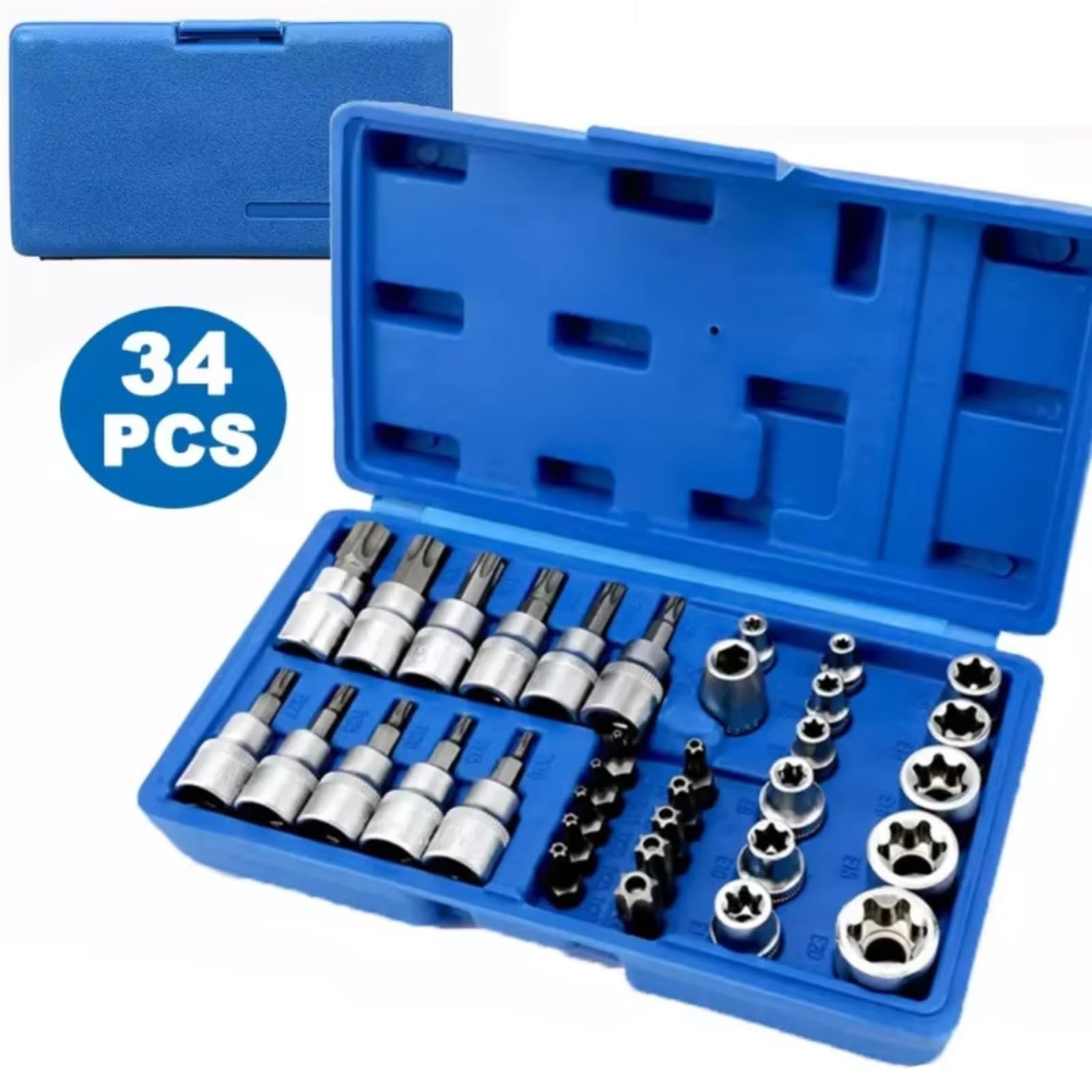 Coffret a cliquet dents et douilles Jeu De Douilles Et D'embouts Torx Star Outil Portatif Mâle/femelle Embouts Électroniques Couple D'entraînement 34 Pièces