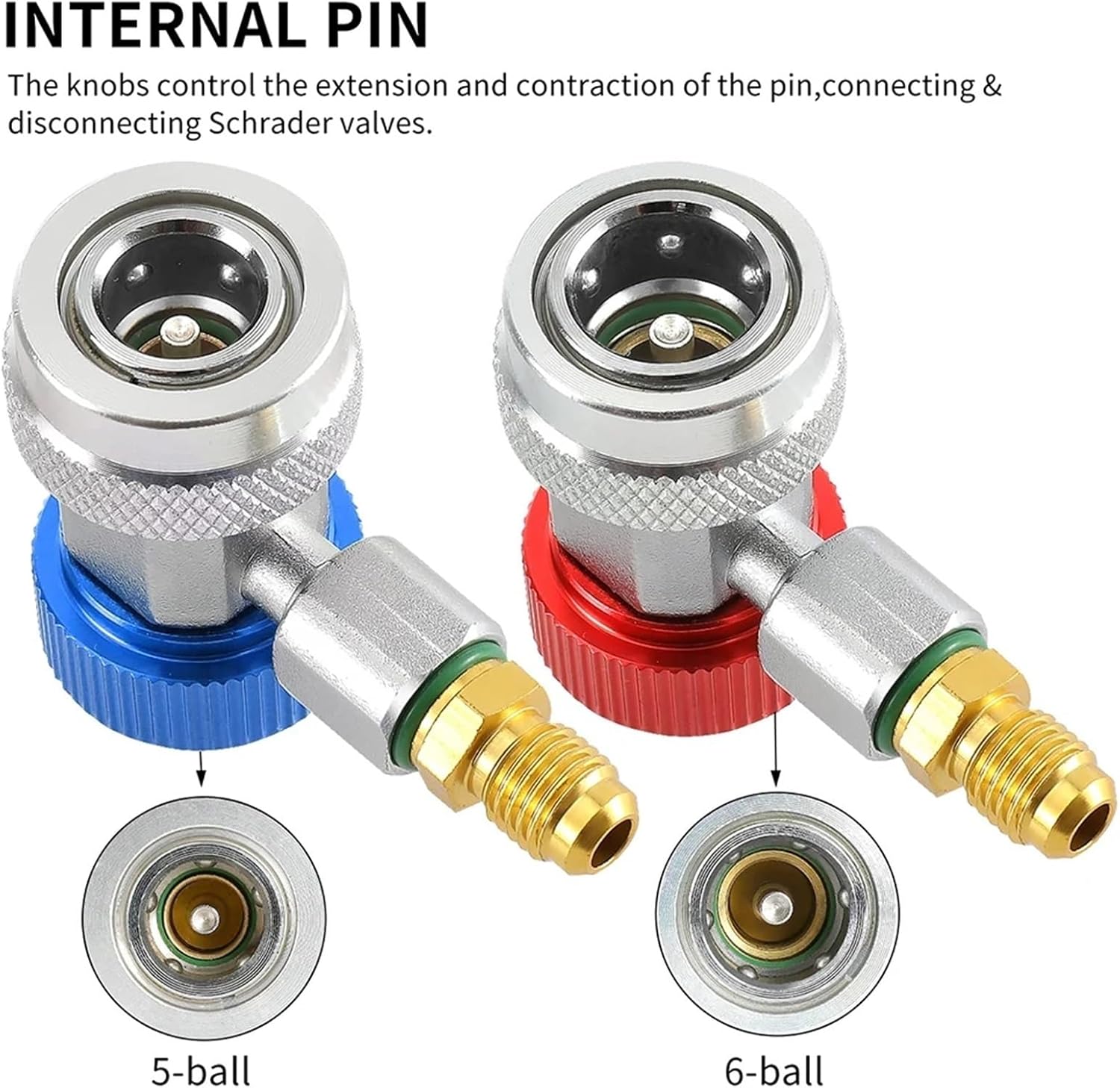 Quick Coupler Adapter 2pcs R134A H/L Adapters Quick Coupling Air Conditioner Coolant Adjustable for Car Ac System Evacuation Recharging
