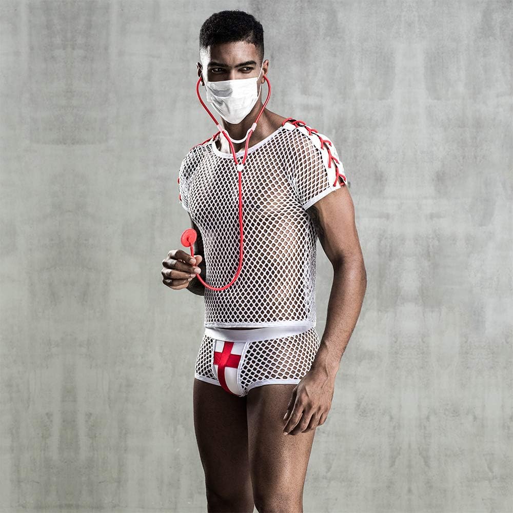 BaronHong Doctor Uniform Men's Erotic Bar Nightclub Sexy Cosplay Suit Temptation Halloween Outfit Lingerie Rave Party