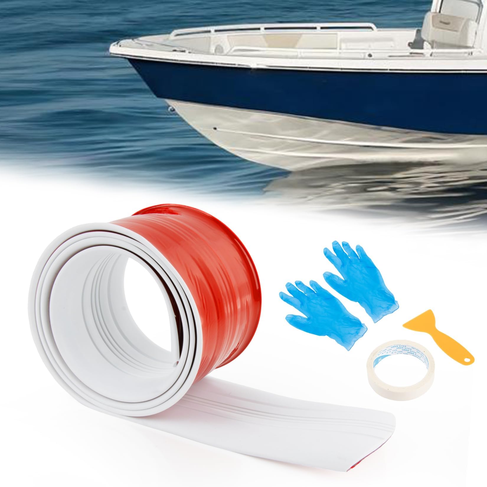PSLER Keel Guard for Fiberglass Boat 5＂ Self-Adhesive Keel Protector to Withstand Rocks, Slopes,6FT Length,Fit Under 18 FT Boat