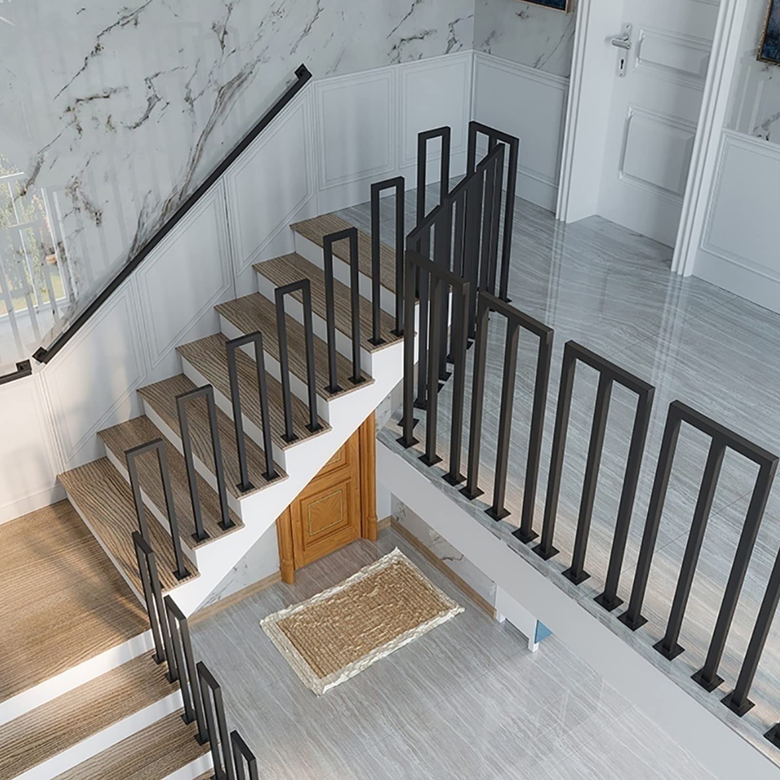 GHFXSCV Non-Slip Square Stair il - Metal Attic Safety Railing Retro Villa Design Easy Installation Ideal for Attics Corridors and Villas (Black U 95CM)