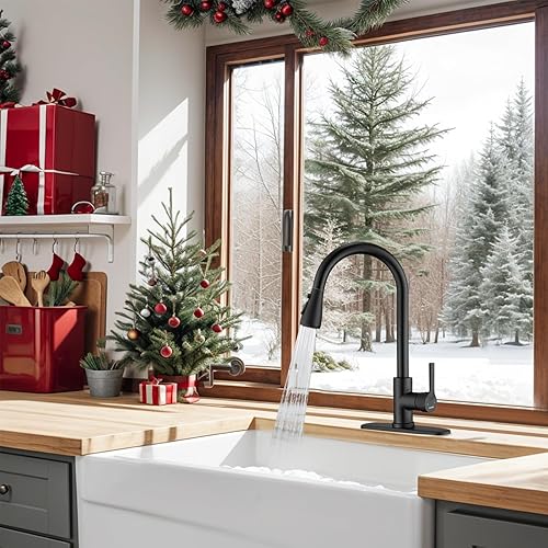 Miniatura 2 de Grifo de cocina negro de un solo mango, grifo de cocina extraíble, grifos de fregadero de cocina de acero inoxidable de un solo nivel con rociador