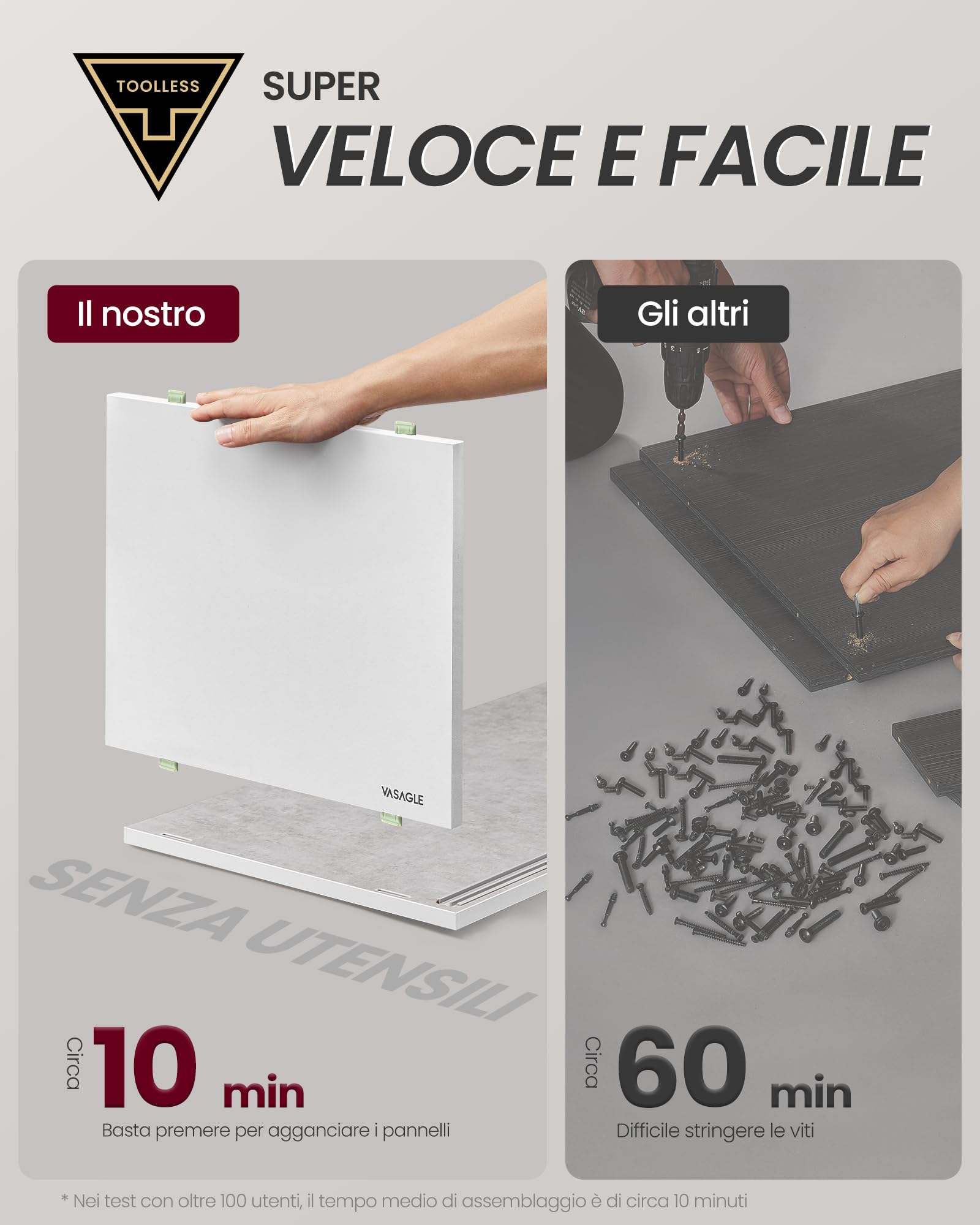 VASAGLE Montaggio Veloce senza Utensili Toolless, Mobile TV per Televisore fino a 60 Pollici, per Soggiorno, Vetro Scanalato, Moderno, 140 x 39 x 45 cm, Bianco Nuvola e Grigio Cemento LTV466W03