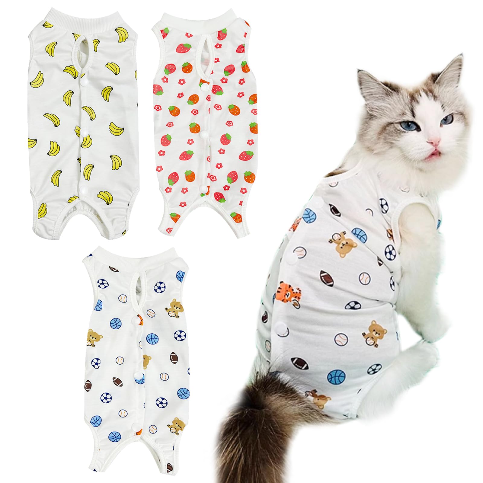 EDLMKM 2 Pack Cat Recovery Suit, Breathable Cat Surgery Recovery Suit, Cat Post Surgery Suit, Cat Onesie Post Surgery, Elizabethan Collar & Cone Alternative, for Abdominal Wounds or Skin Diseases (M)