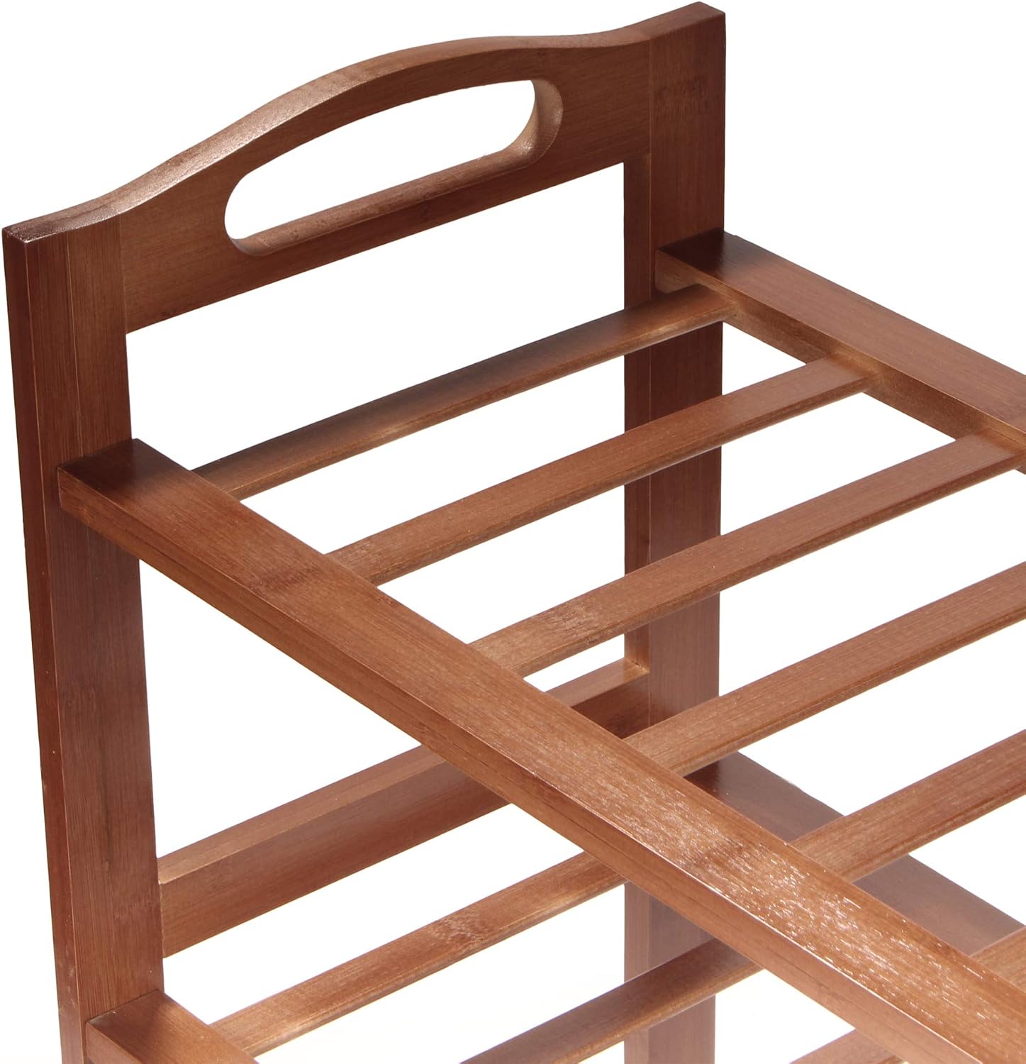 BambooMN 4-Tier Bamboo Wood Shoe Rack, for Entryway or Doorway - Brown Finish - Single Rack