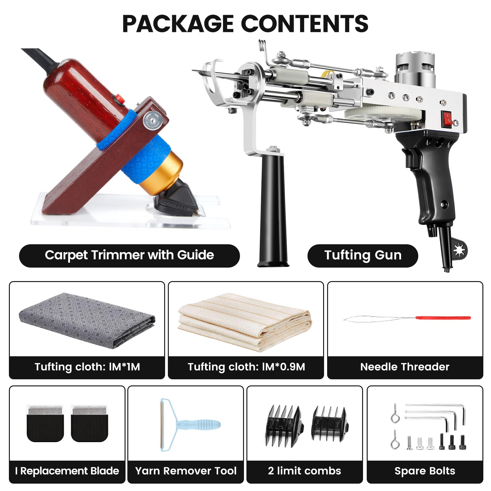 Riiai Tufting Gun Starter Kit, Pistola Tufting con tagliatappeti Kit per la realizzazione di tappeti, Pistola per tappeti tagliata, Pile ad anello, Tagliatappeti Tufting per scolpire