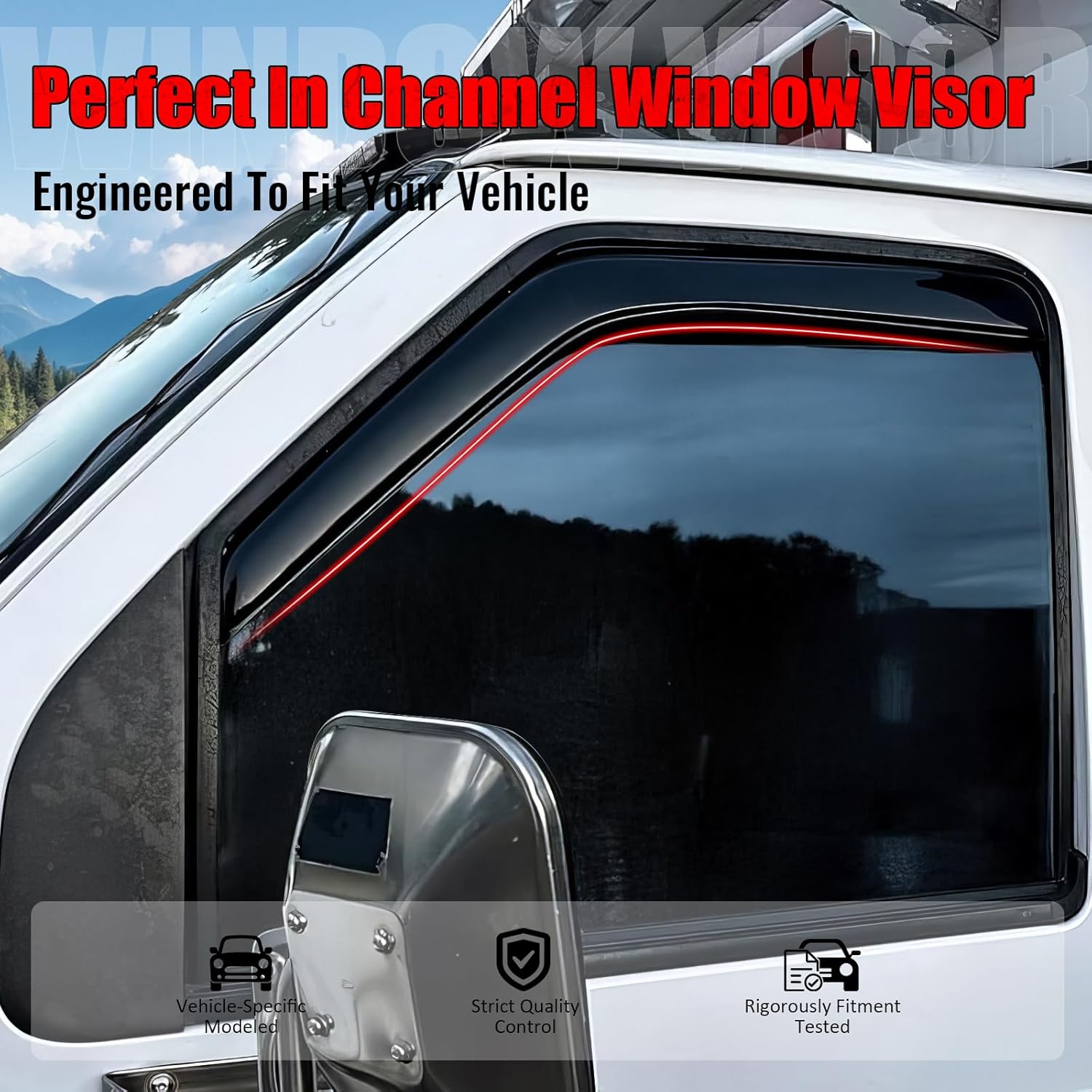 IKON MOTORSPORTS in Channel Window Visors Compatible with 1992-2006 Ford Econoline E-Series Van, Slim Style Acrylic Smoke Rain Guards, Side Window Wind Deflectors 2PCS