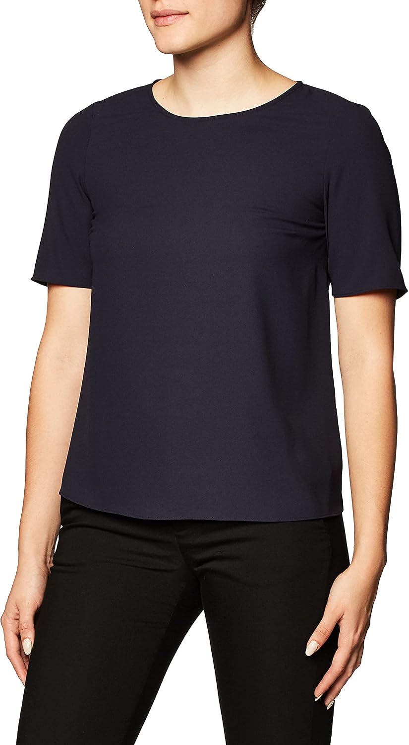 Lark & Ro Women's Standard Crepe de Chine Crew Neck Short Sleeve Shirt