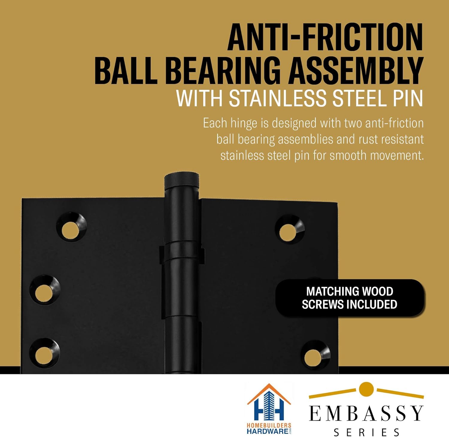 TOP оƒƒERS Embassy Door Hinge Solid Brass - 4 x 4 Inch, Heavy Duty, Black, Ball Bearings, Rust Resistant Stainless Steel Pin, Architectural Designer Grade, Home Improvement, 3 Pack