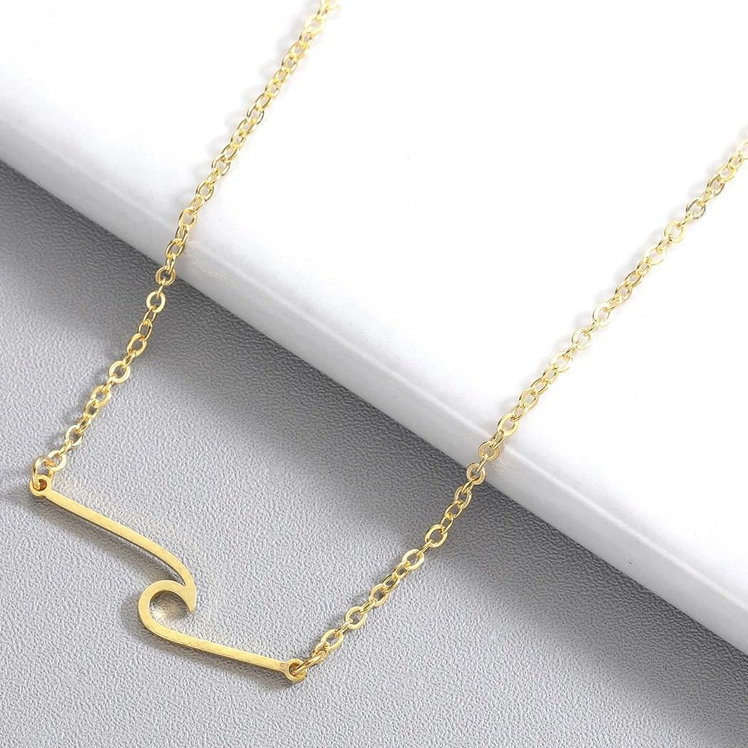 LUSSO 14k Yellow Gold Bohemian Wave Necklace For Women, Silver Cute Surfing Wave Necklace - Minimalist Ocean Wave Necklace, Vintage Wave Pendant Necklace For Summer Holiday Party Birthday Gifts - Image 5