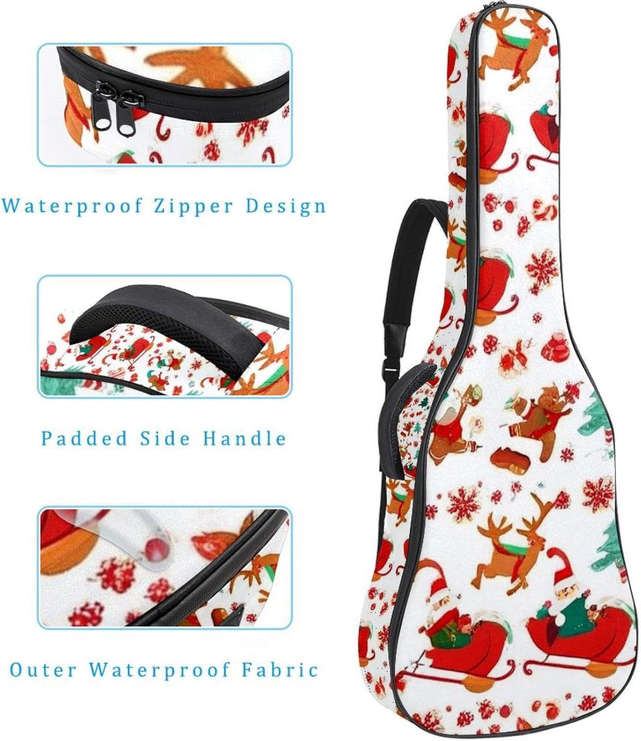 Christmas Elements Guitar Bag 40 41 42 In 2 Pockets Guitar Case Waterproof Guitar Case Resistent Oxford Cloth 0.4 In Extra Thick Sponge Padded for Acoustic Guitar