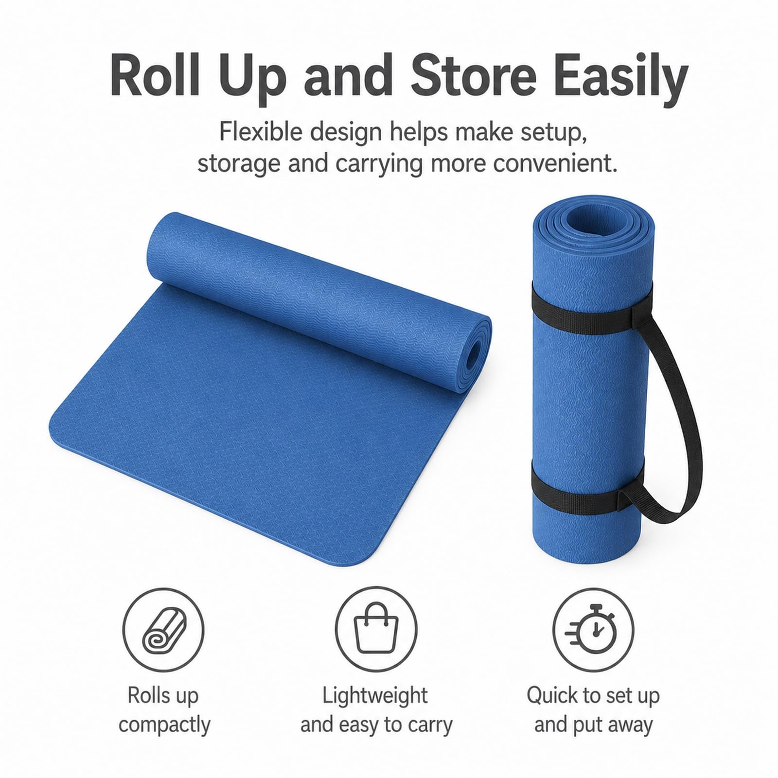 GOOGO Materassino yoga antiscivolo spesso, 183×61 cm, tappetino fitness in gomma TPE per yoga, pilates, stretching, home training e ginnastica (blu scuro)