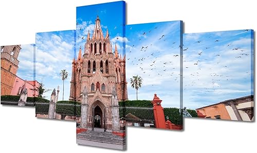 Vista 180 de TUMOVO 5 paneles de arte de pared de volcán en México, impresión sobre lienzo, paisajes naturales, cuadros para dormitorio, decoración del hogar