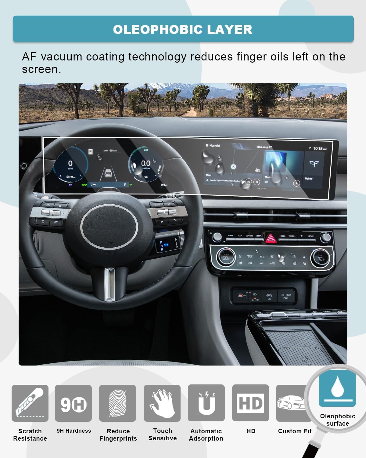 CDEFG 4PCS for 2025 2026 Hyundai Tucson Santa Cruz Screen Protector, Tempered Glass 2025 2026 Tucson Hybrid/Santa Cruz Dual 12.3 Inch Touchscreens & AC Display HD Anti Fingerprints