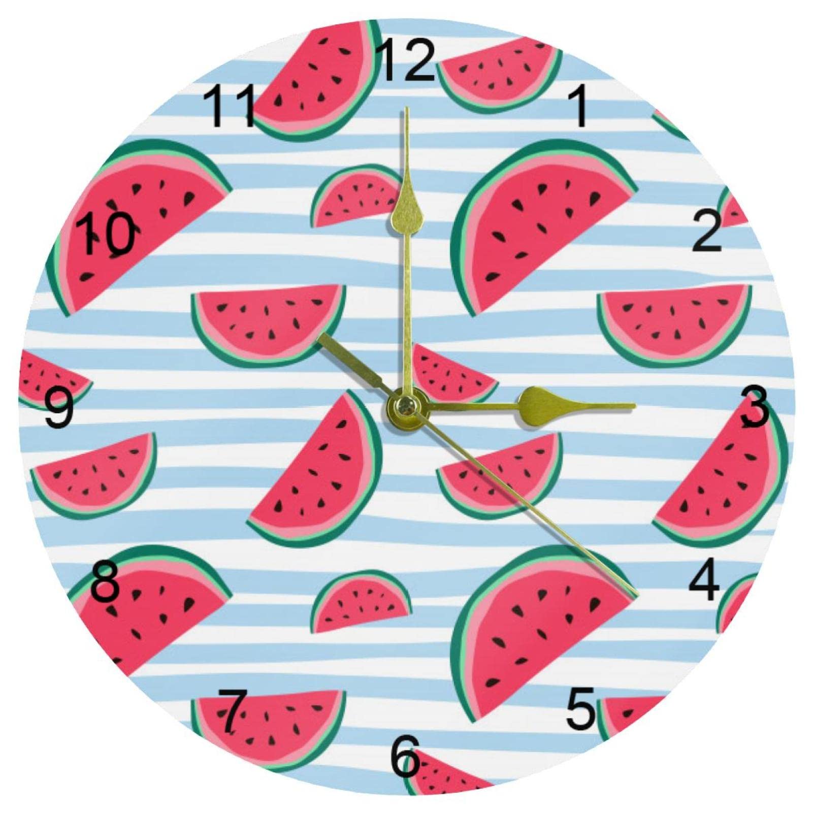 Horloge murale silencieuse pastèque 25,4 cm avec chiffres arabes pour maison et école