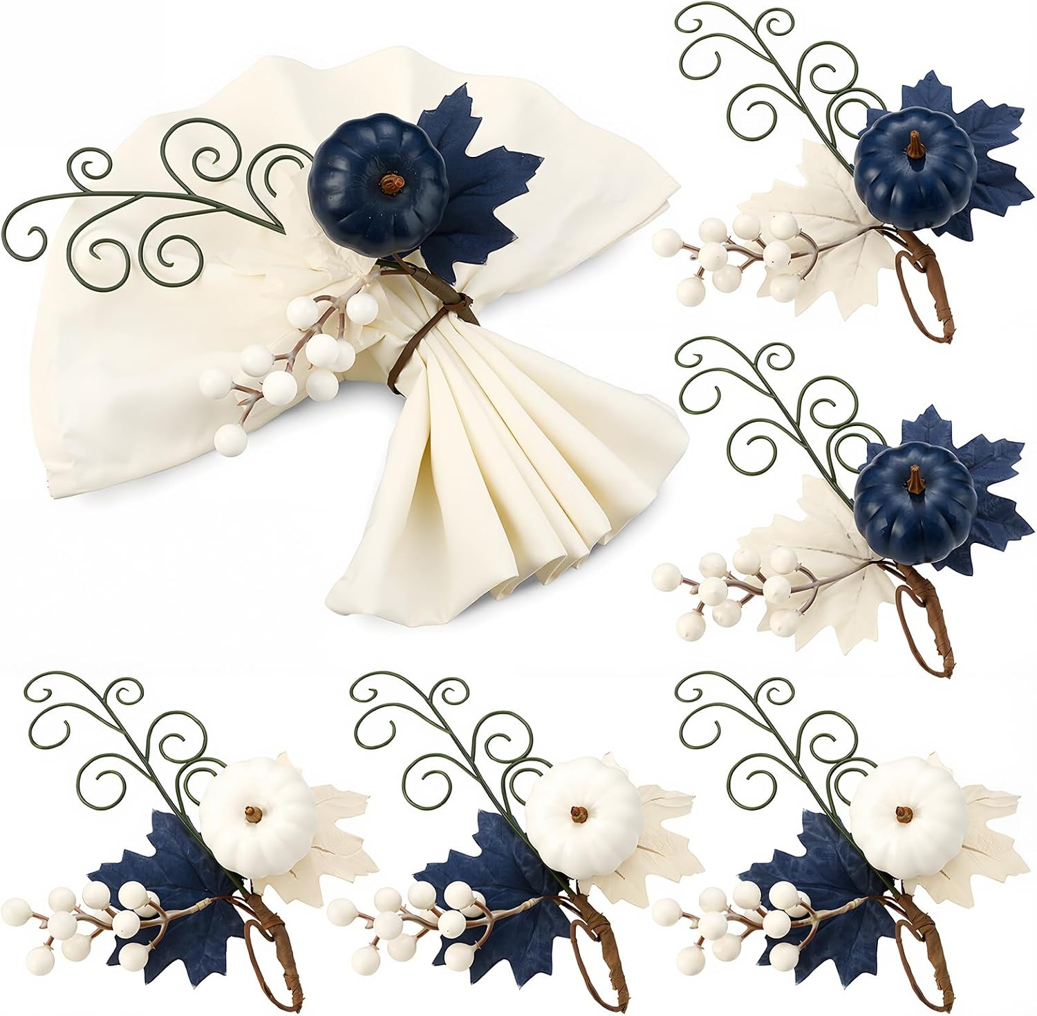 Teenyyou 6 Pcs Fall Napkin Rings Pumpkin Maple Leaf Ring Holder
