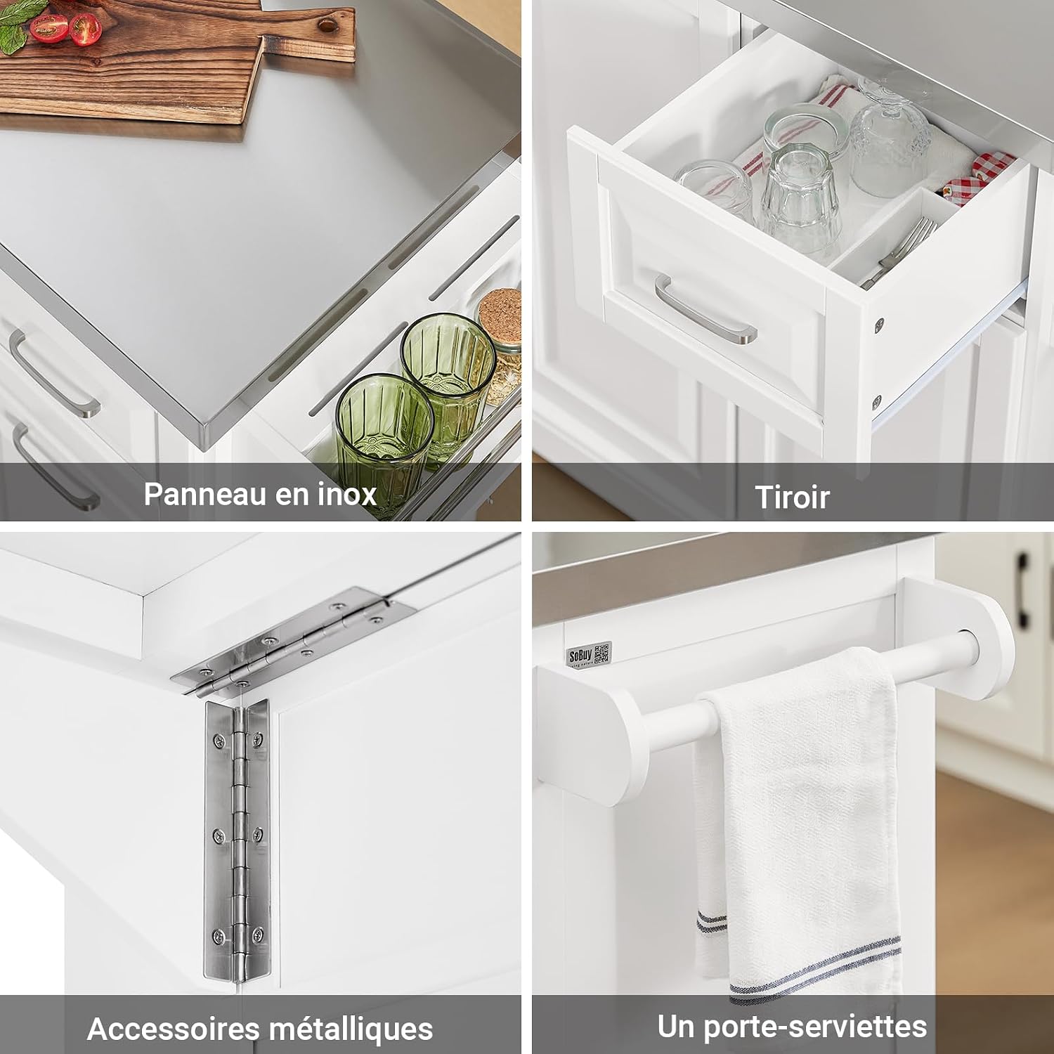 Image showing a drawer, metallic handles, and a towel rail on the side of the kitchen island.