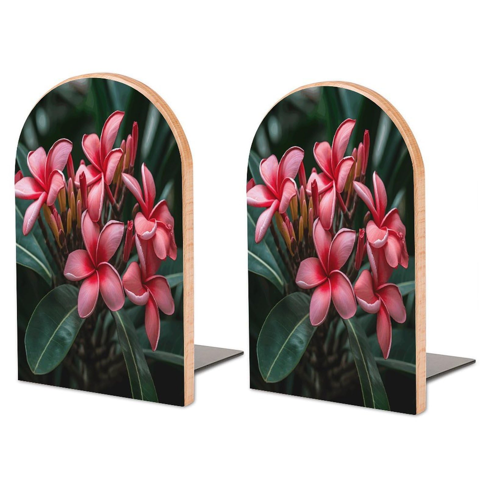 Plumeria Wood Bookend for Shelves 1 Pair