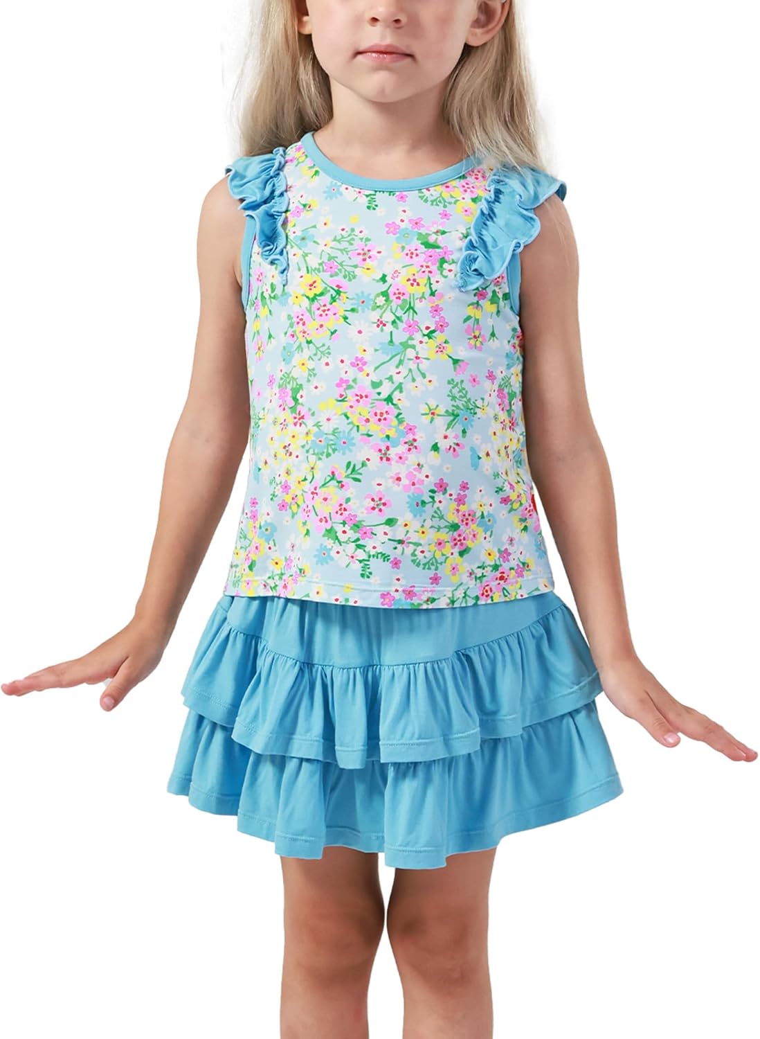 Bamboo Viscose Toddler Girls 2 piece Outfits Summer Sleeveless Girls Skirt Set