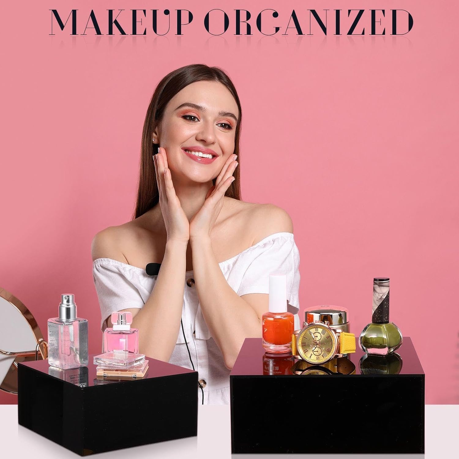 Geelin 8 Pack Acrylic Cube Risers Acrylic Boxes for Food Display Decorative Stands with Hollow Bottoms for Jewelry Food Buffet Risers Display Candy Table Decor, 8 Sizes(Black,Flat)