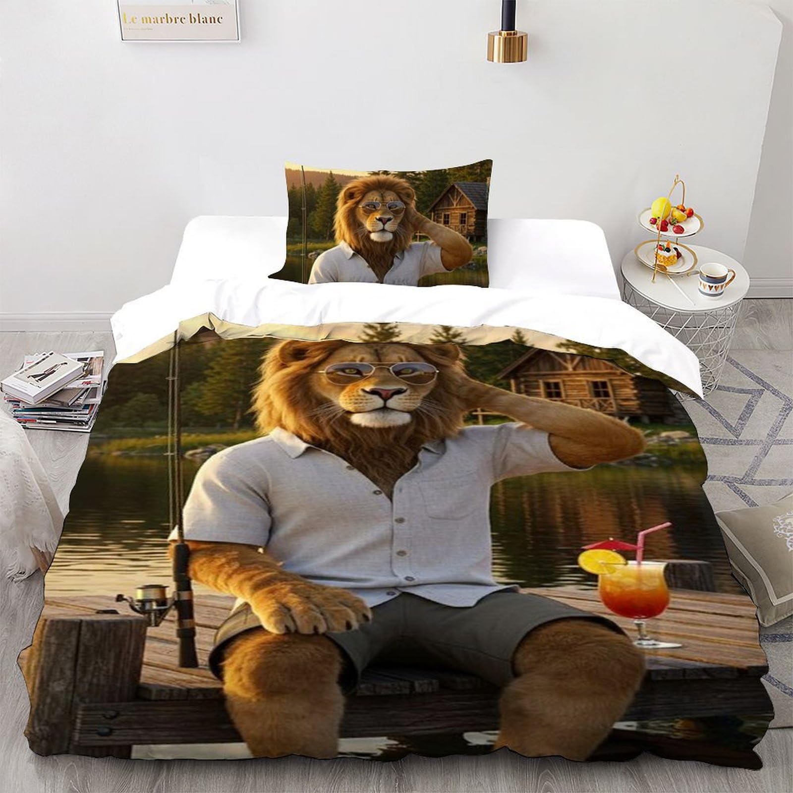 Housse de couette 135x200 fermeture éclair literie microfibre animaux 3D
