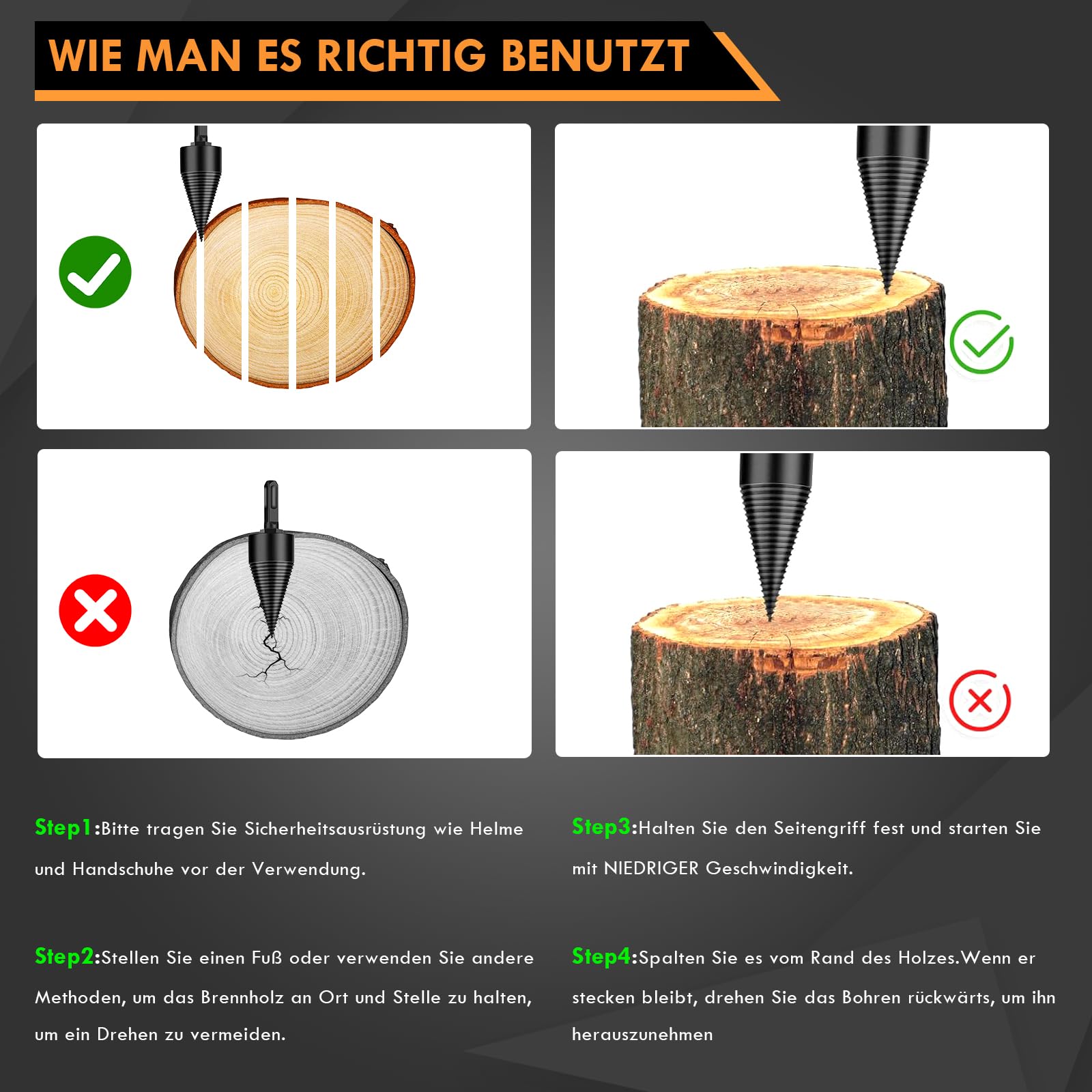 Holzspalter Bohrer 45mm + 32mm mit 4 Bohrgriffe（(1.15, Kilogramm)