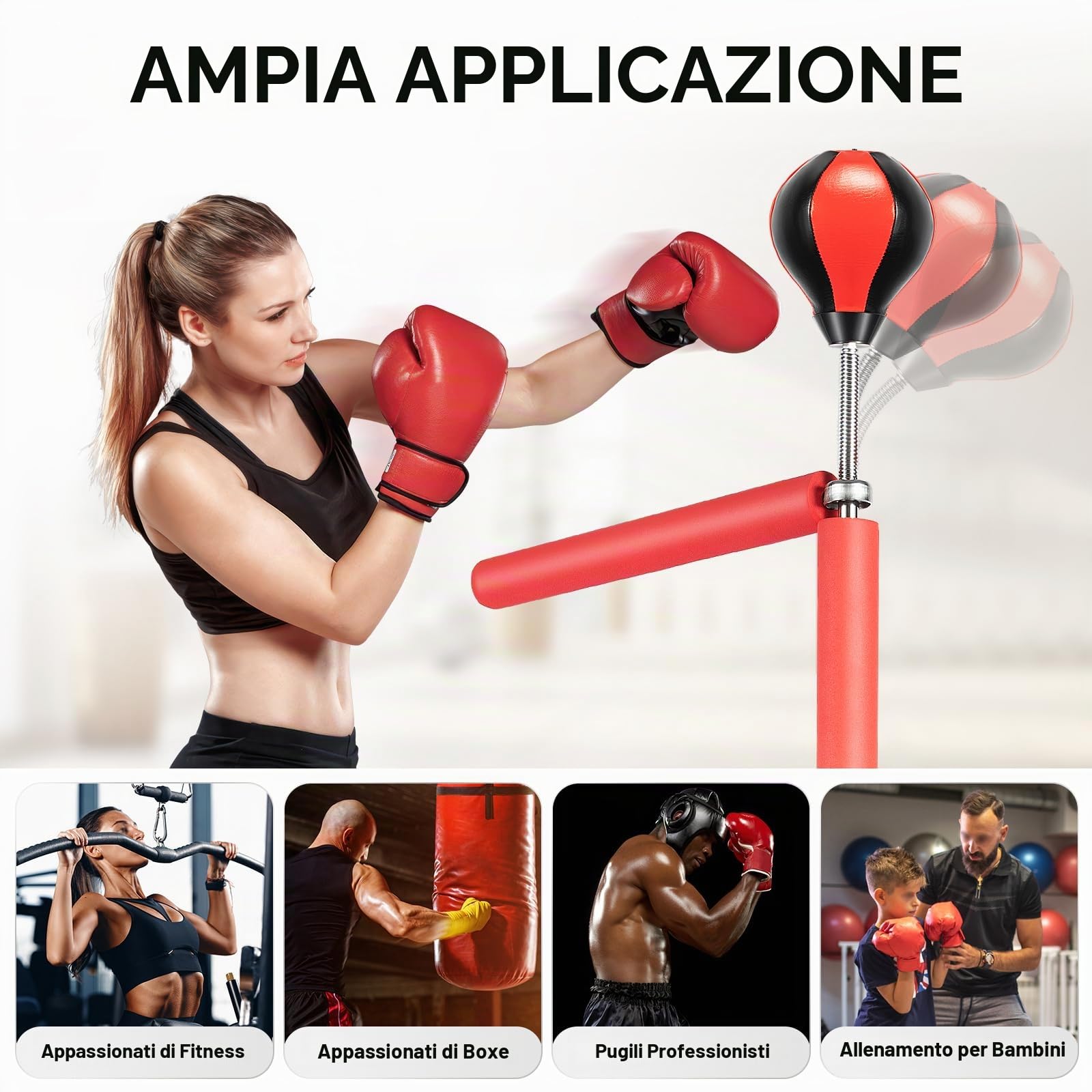 Sacco da boxe da boxe per adulti, con striscia riflettente a 360°, pallone da boxe, bersaglio, rotante, bastone verticale, per uso domestico, schivata, sacco da boxe, professionale