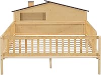 Vista 152 de Modern Full Size Platform Bed Storage Headboard and Safety Guardrail for Kids, Function Wood Platform Bed Frame with Built-in LED Light for Boy