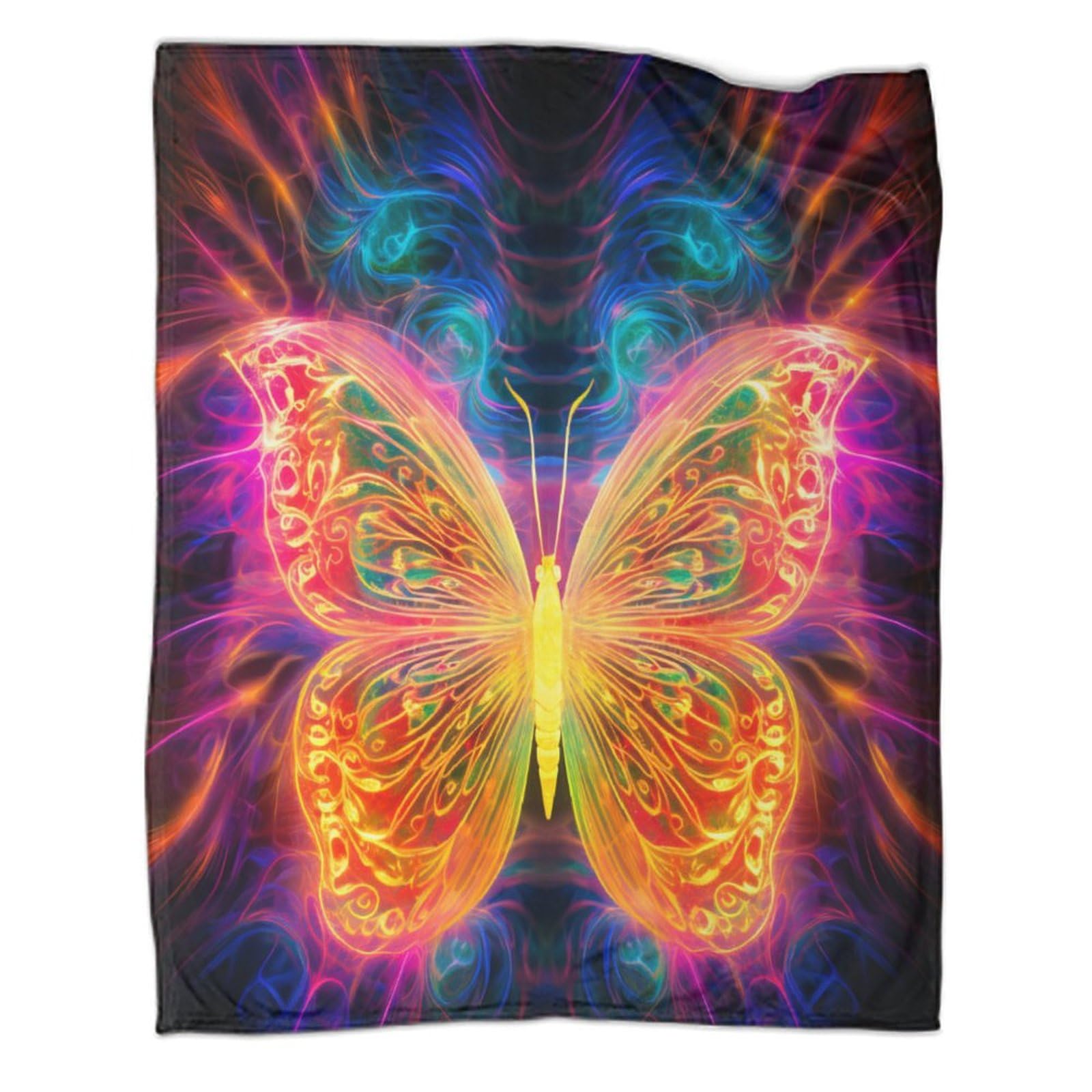 Retro Farfalla neon Coperta in Flanella Con Stampa 3D Peluche Coperte Caldo Morbida Per Ragazzi Adulti Coperta Termica ，per Divano Letto Tutte Le Stagioni 70x80inch(180x200cm)