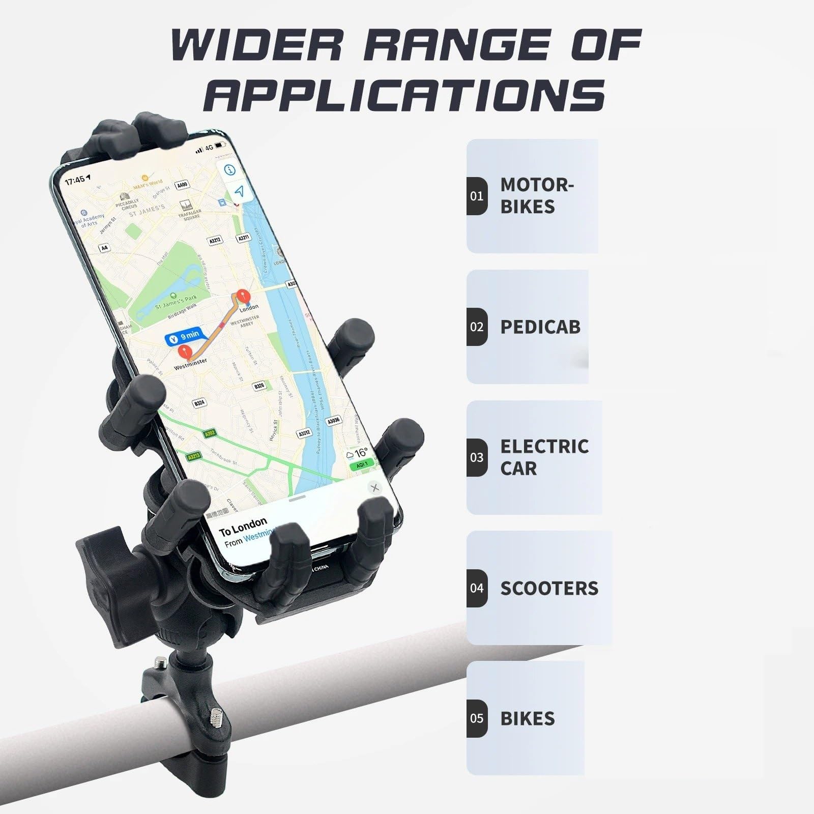 Support GPS Moto Support De Téléphone pour Moto avec Amortisseur Vibrations, Portable pour, Rotation Réglable, À Rotule pour