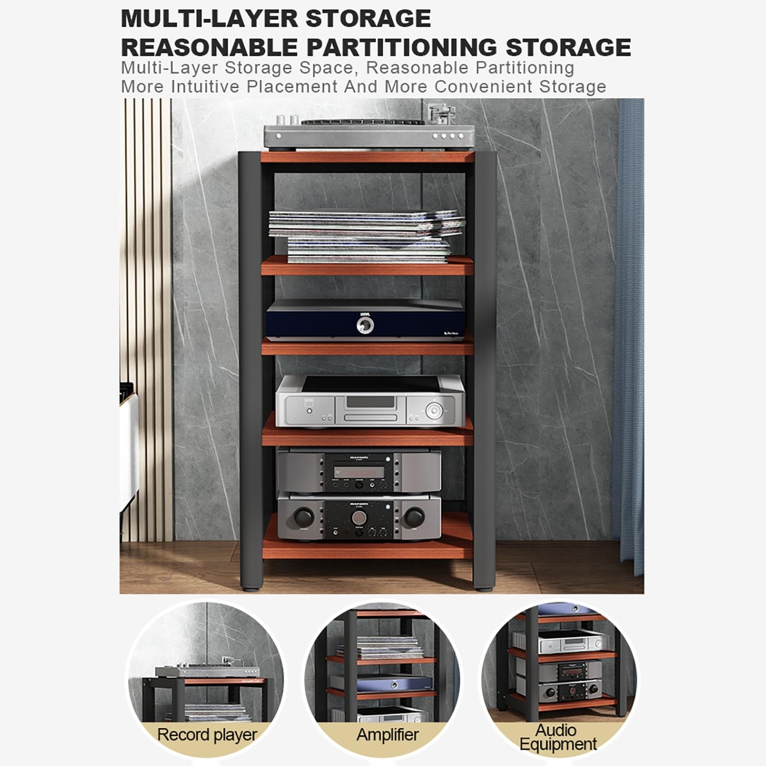 Supporto audio stereo, mensola da gioco, supporto giradischi, supporto multimediale AV, mensola angolare con ripiani in legno, display CD/DVD per proiettori, PS5 e lettori