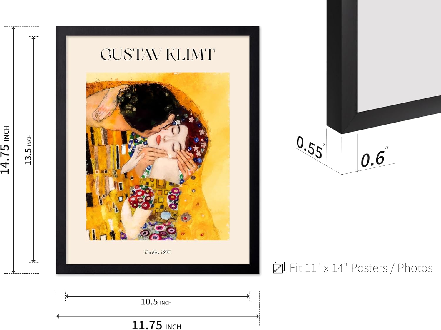 Poster Master Gustav Klimt Poster - Portrait of Adele Bloch-Bauer Print - Symbolism Art - The Lady in Gold Design - Gold Leaf Design - Art Nouveau Living Room or Office Wall Decor - 11x14 Black Framed